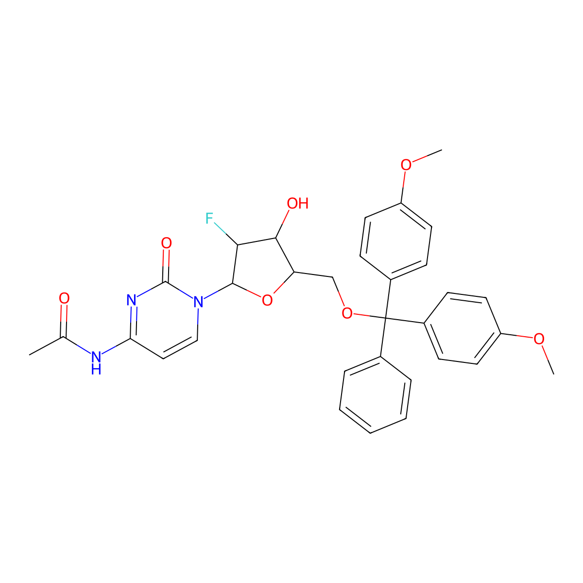 N-Acetyl-5'-O-(bis(4-methoxyphenyl)phenylmethyl)-2'-deoxy-2'-fluorocytidine molecular structure, CAS 159414-98-9