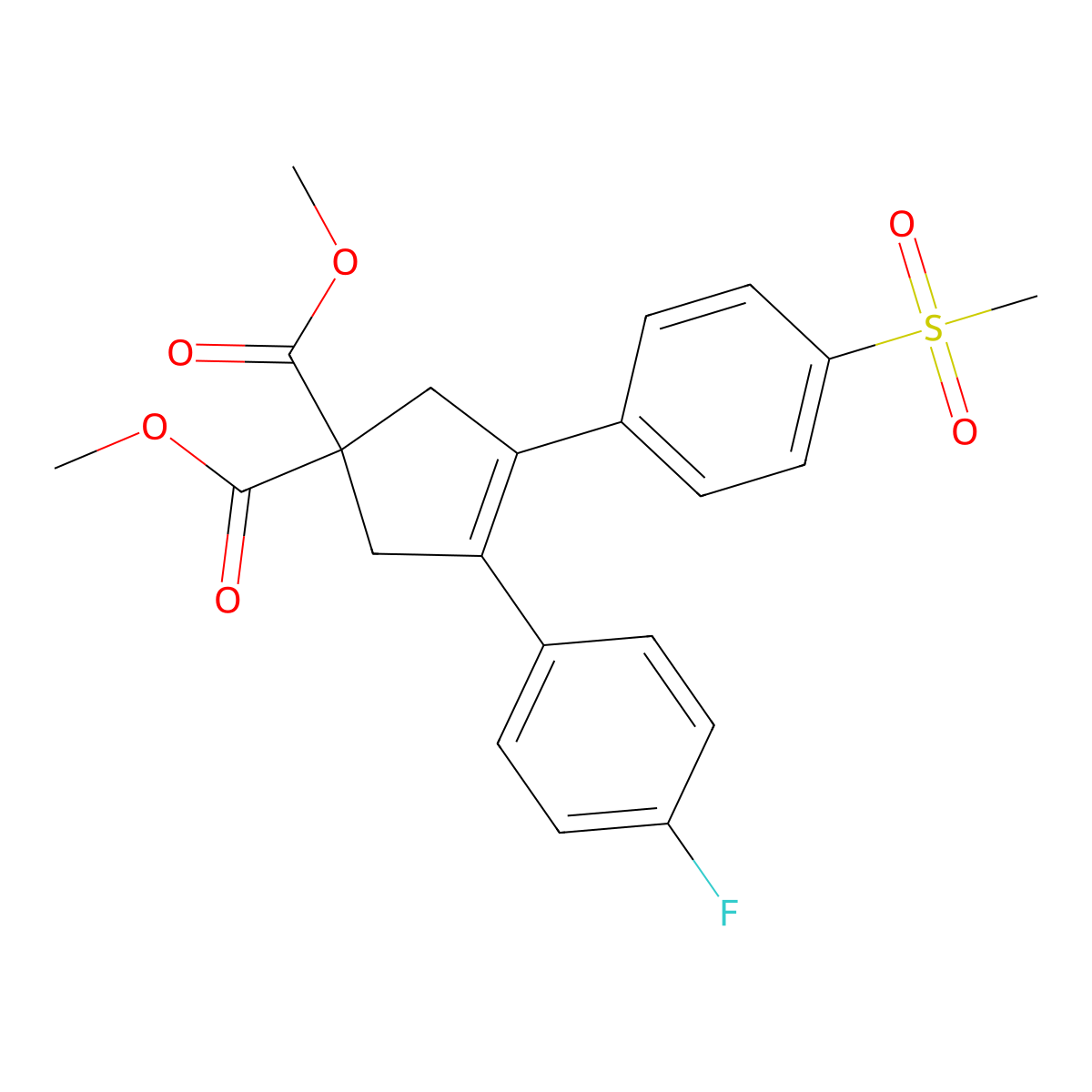 Dimethyl 3-(4-fluorophenyl)-4-(4-(methylsulfonyl)phenyl)cyclopent-3-ene-1,1-dicarboxylate molecular structure, CAS 159429-83-1