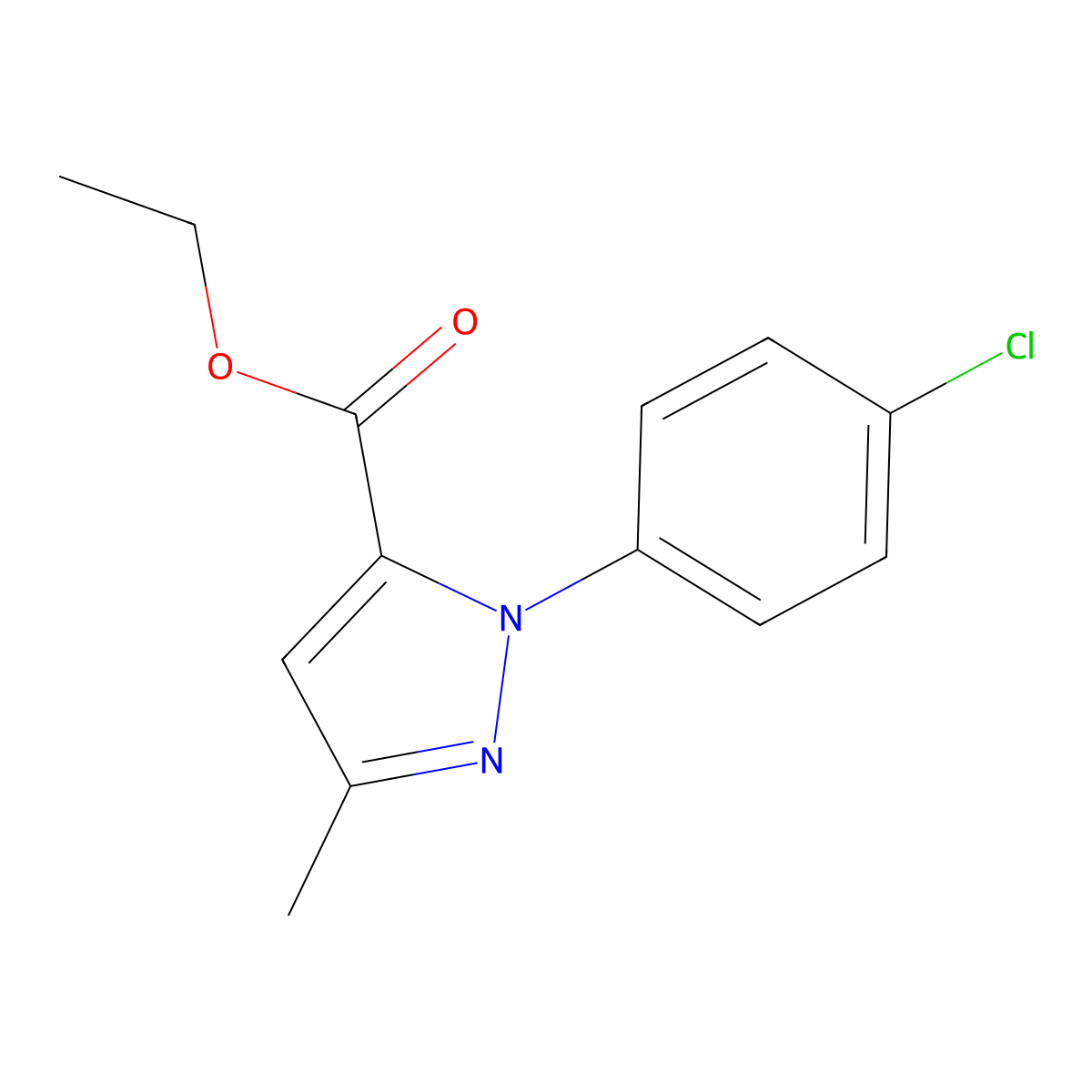 Ethyl 1-(4-chlorophenyl)-3-methylpyrazole-5-carboxylate molecular structure, CAS 15943-83-6