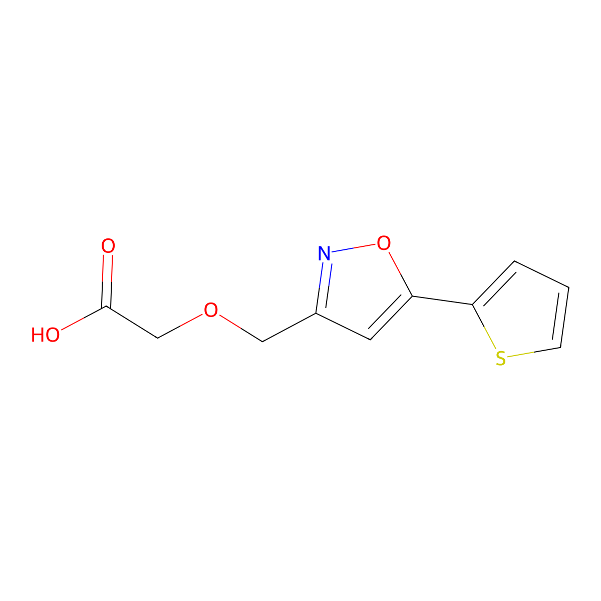 2-((5-(Thiophen-2-yl)isoxazol-3-yl)methoxy)acetic acid molecular structure, CAS 1594478-22-4