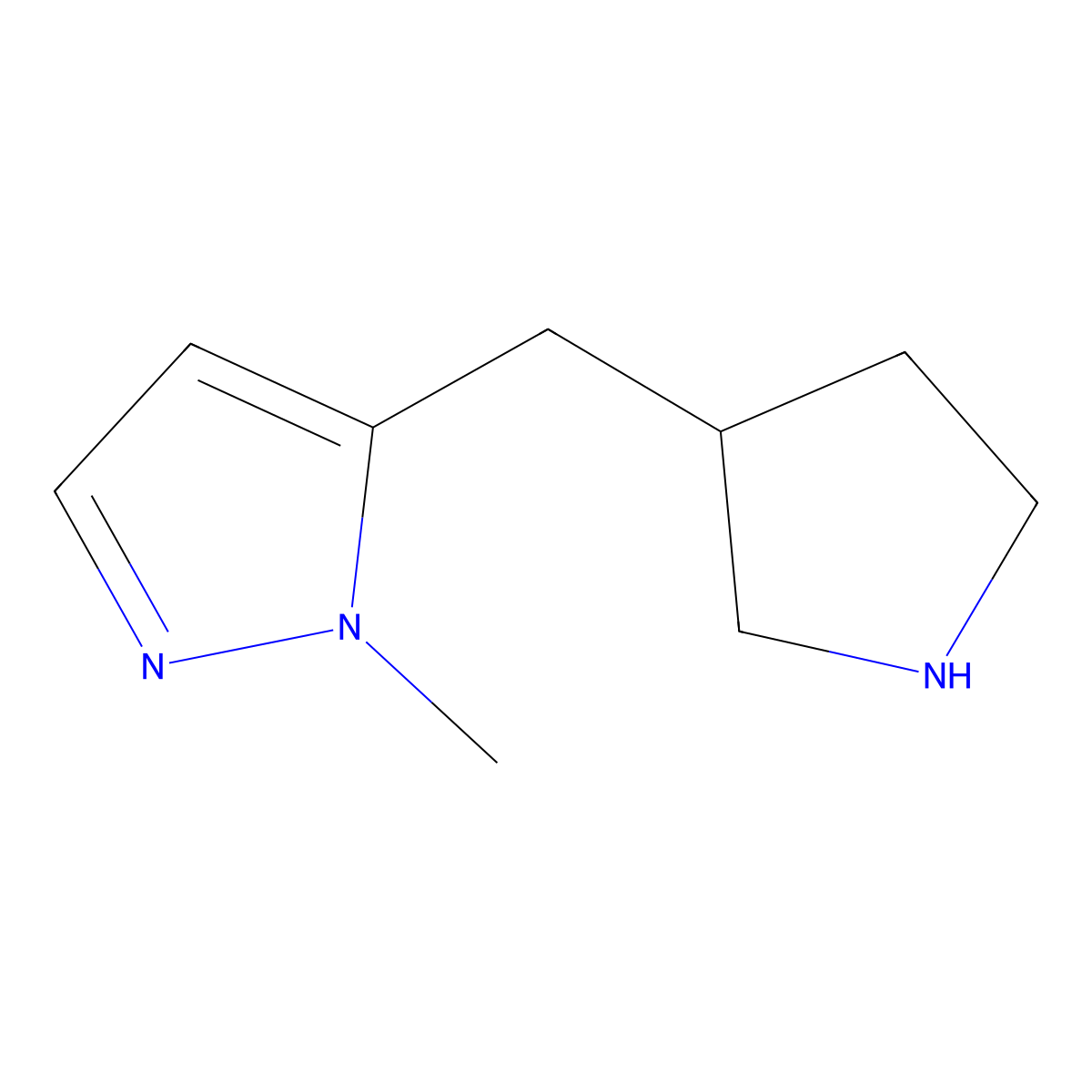 1-methyl-5-[(pyrrolidin-3-yl)methyl]-1H-pyrazole molecular structure, CAS 1594495-56-3