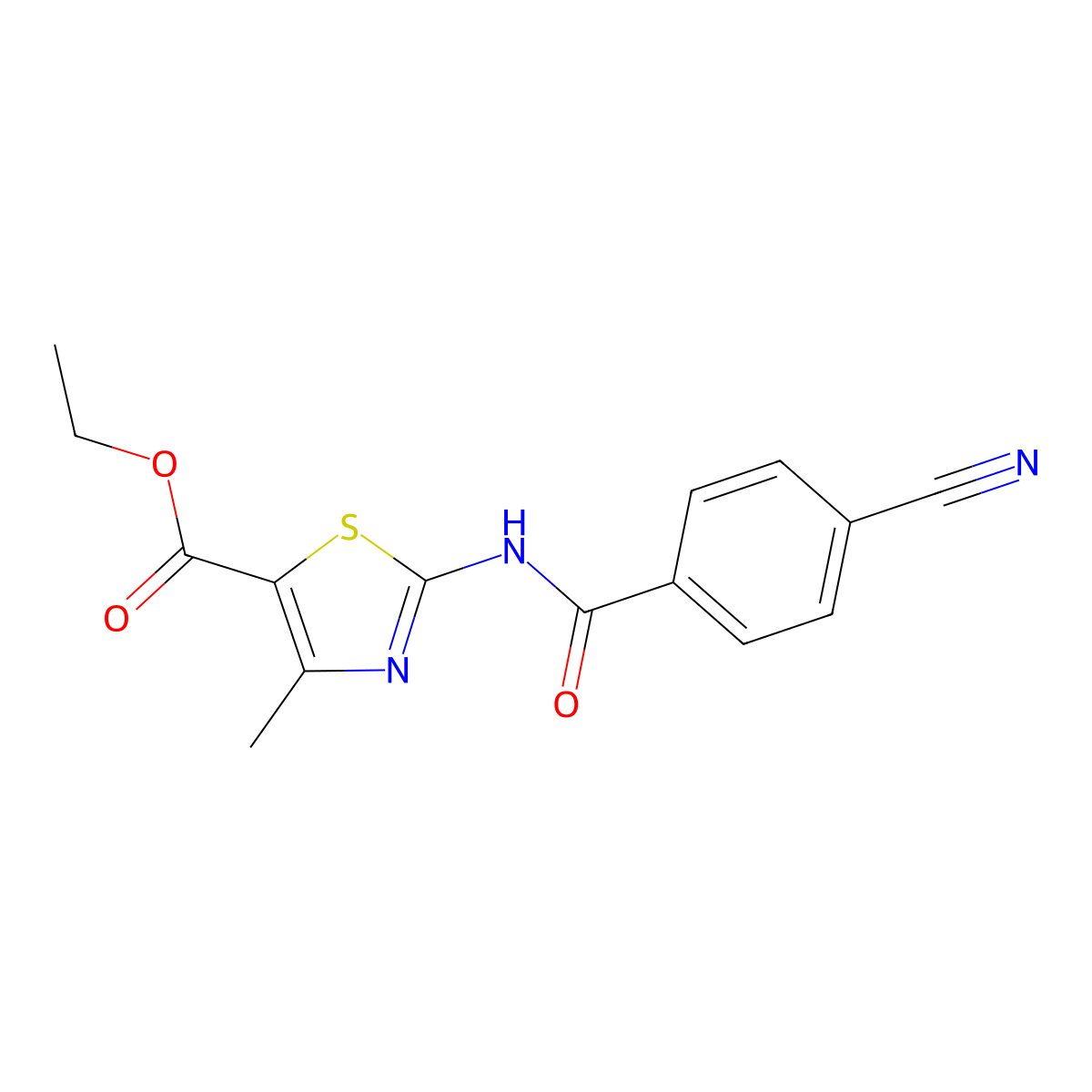 Ethyl 2-[(4-cyanobenzoyl)amino]-4-methyl-1,3-thiazole-5-carboxylate molecular structure, CAS 159450-22-3