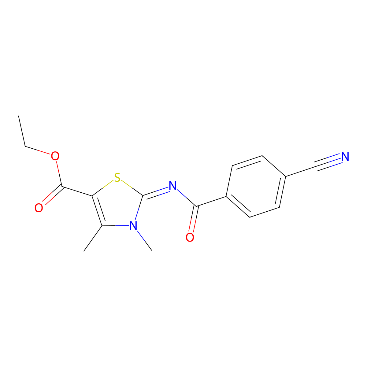 Ethyl 2-(4-cyanobenzoyl)imino-3,4-dimethyl-1,3-thiazole-5-carboxylate molecular structure, CAS 159450-23-4