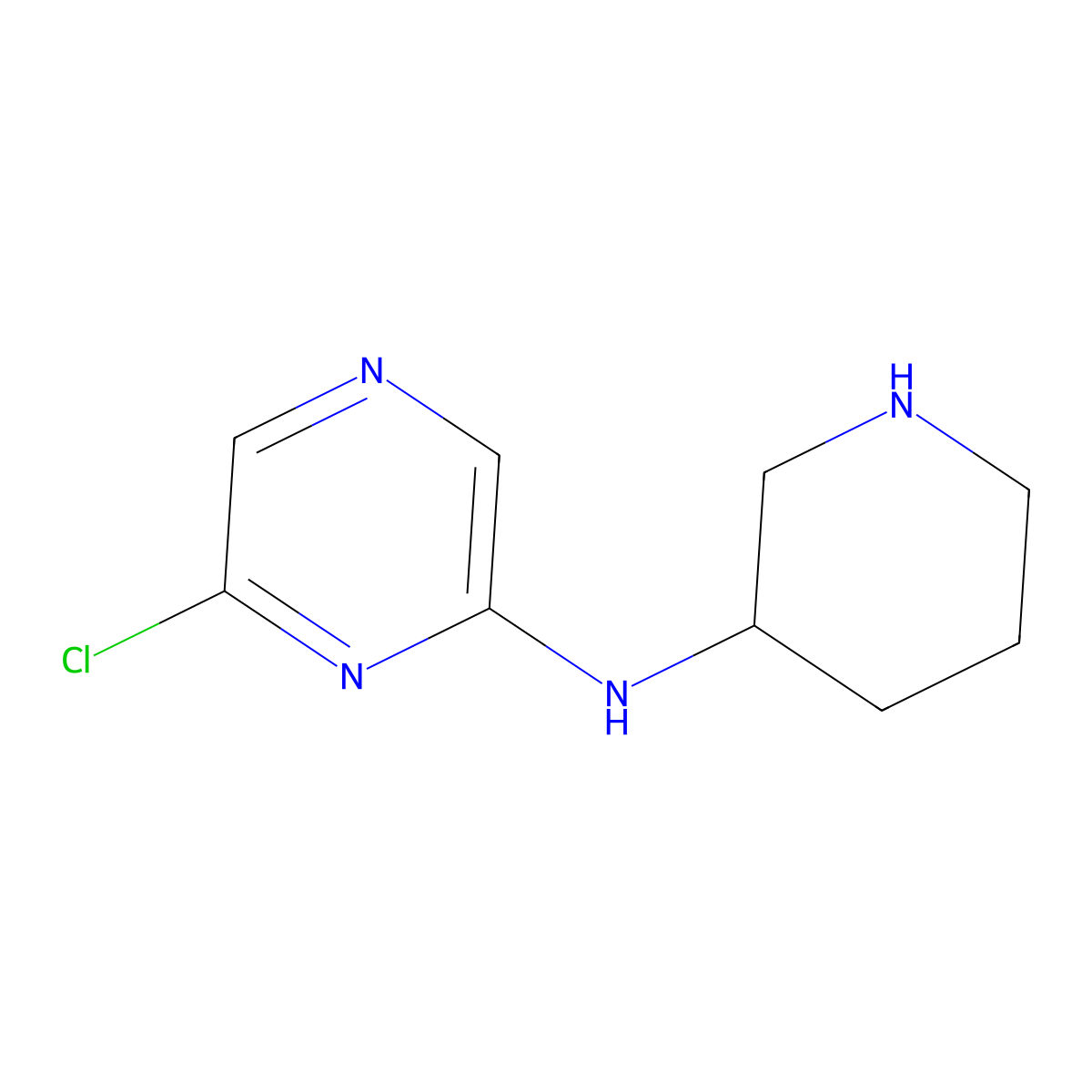 6-chloro-N-(piperidin-3-yl)pyrazin-2-amine molecular structure, CAS 1594566-10-5
