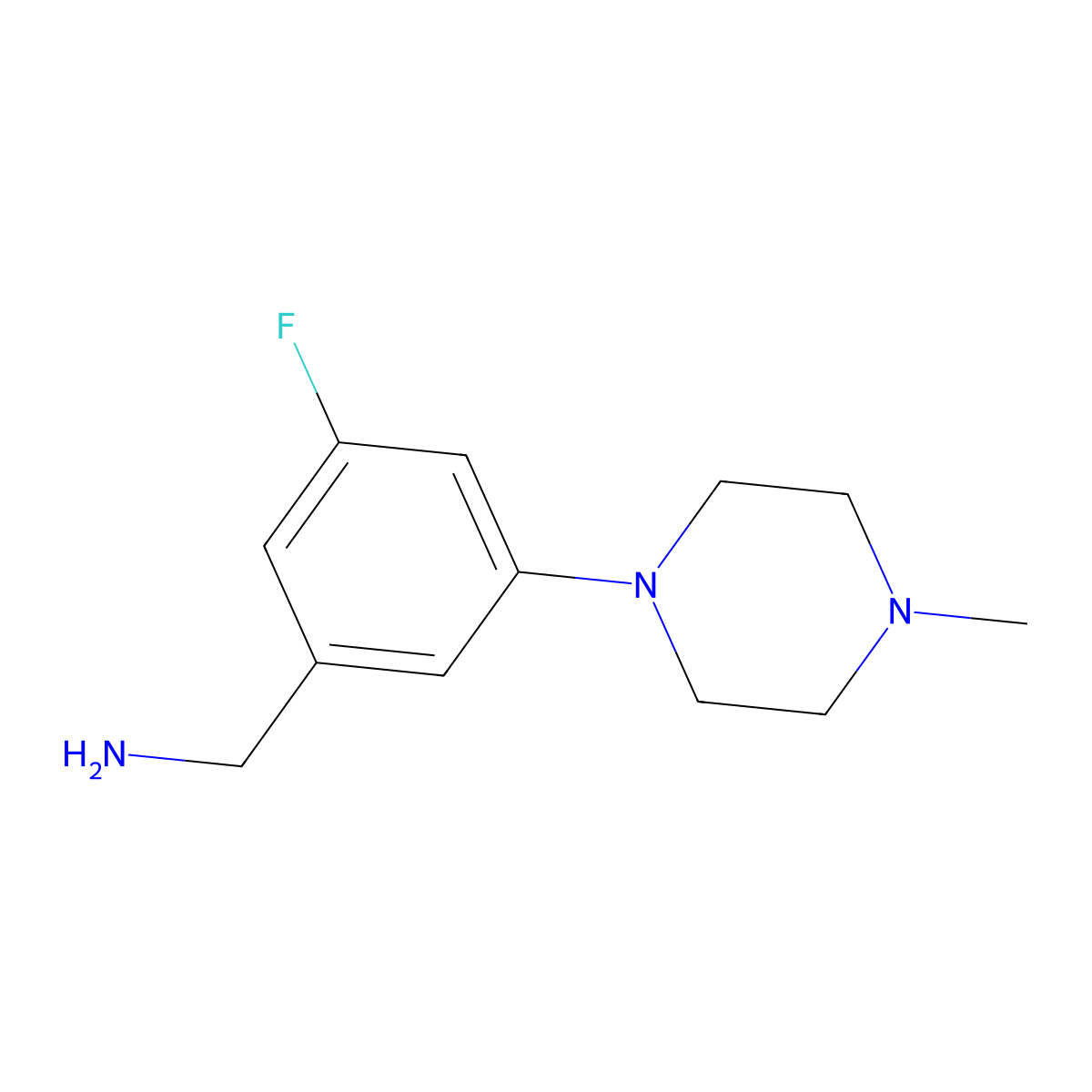 1-(3-Fluoro-5-(4-methylpiperazin-1-yl)phenyl)methanamine molecular structure, CAS 1594613-27-0