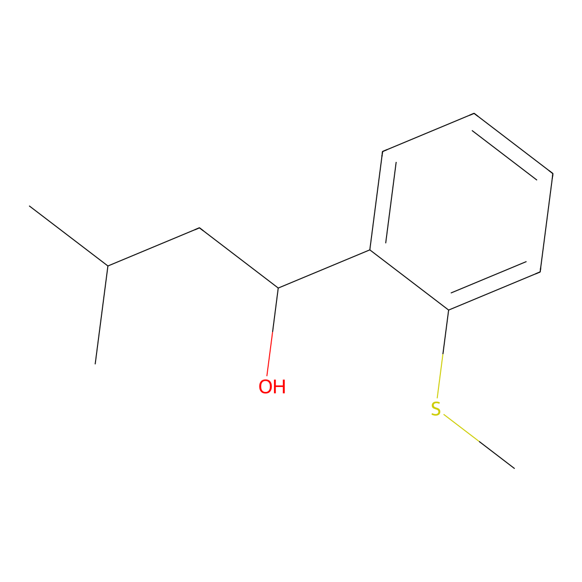 3-Methyl-1-(2-(methylthio)phenyl)butan-1-ol molecular structure, CAS 1594666-96-2