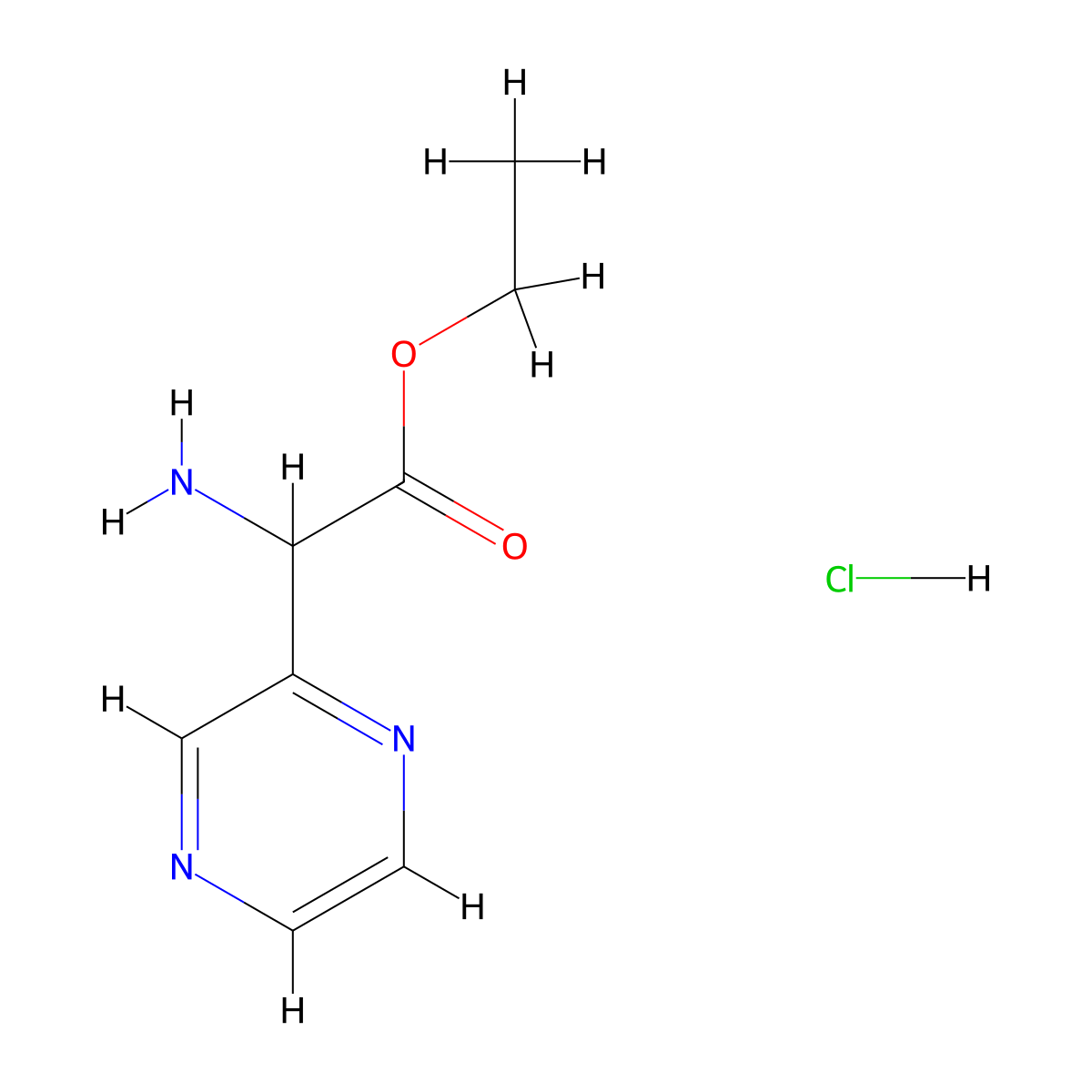 Ethyl 2-amino-2-(pyrazin-2-yl)acetate hydrochloride molecular structure, CAS 159470-82-3