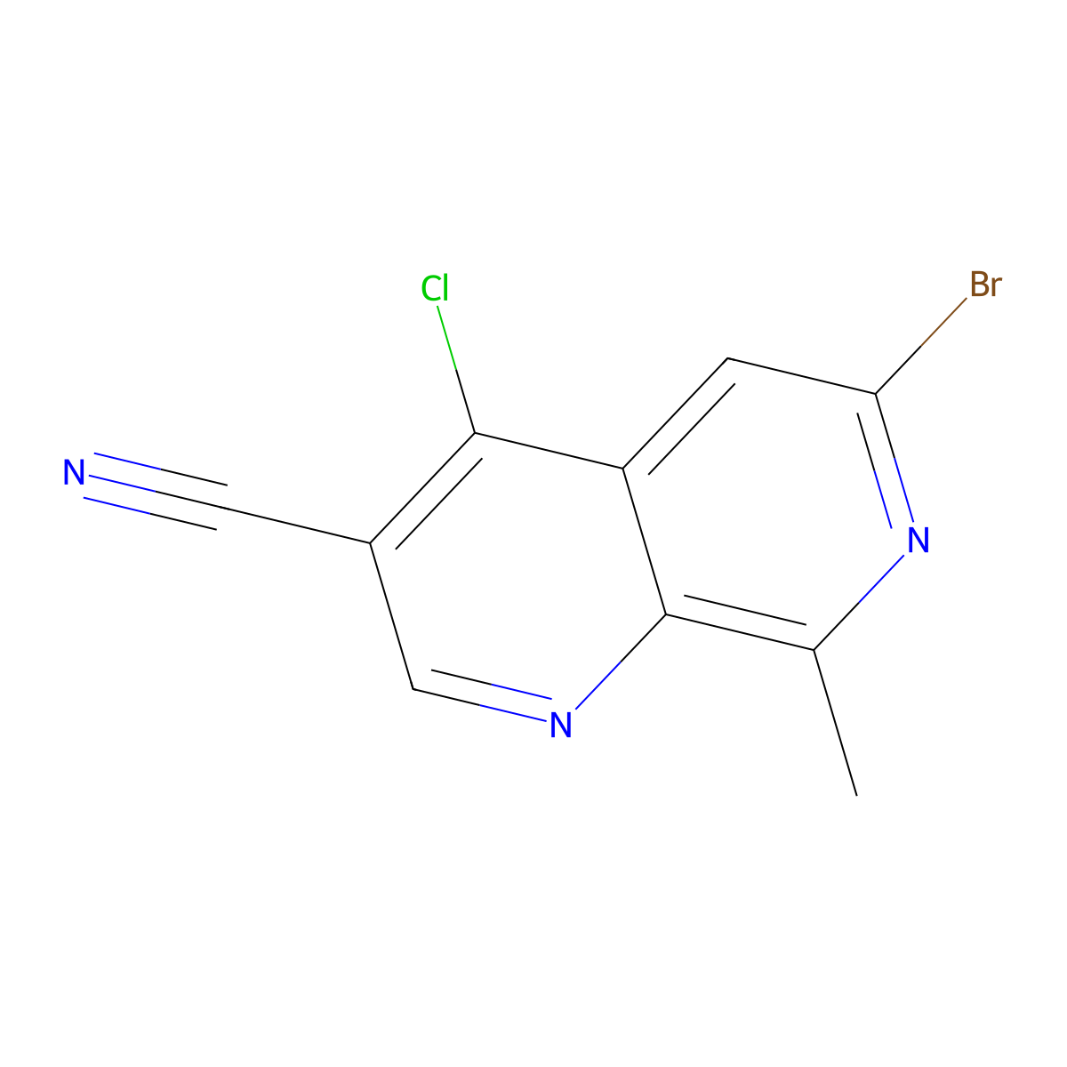 6-Bromo-4-chloro-8-methyl-1,7-naphthyridine-3-carbonitrile molecular structure, CAS 1594722-77-6