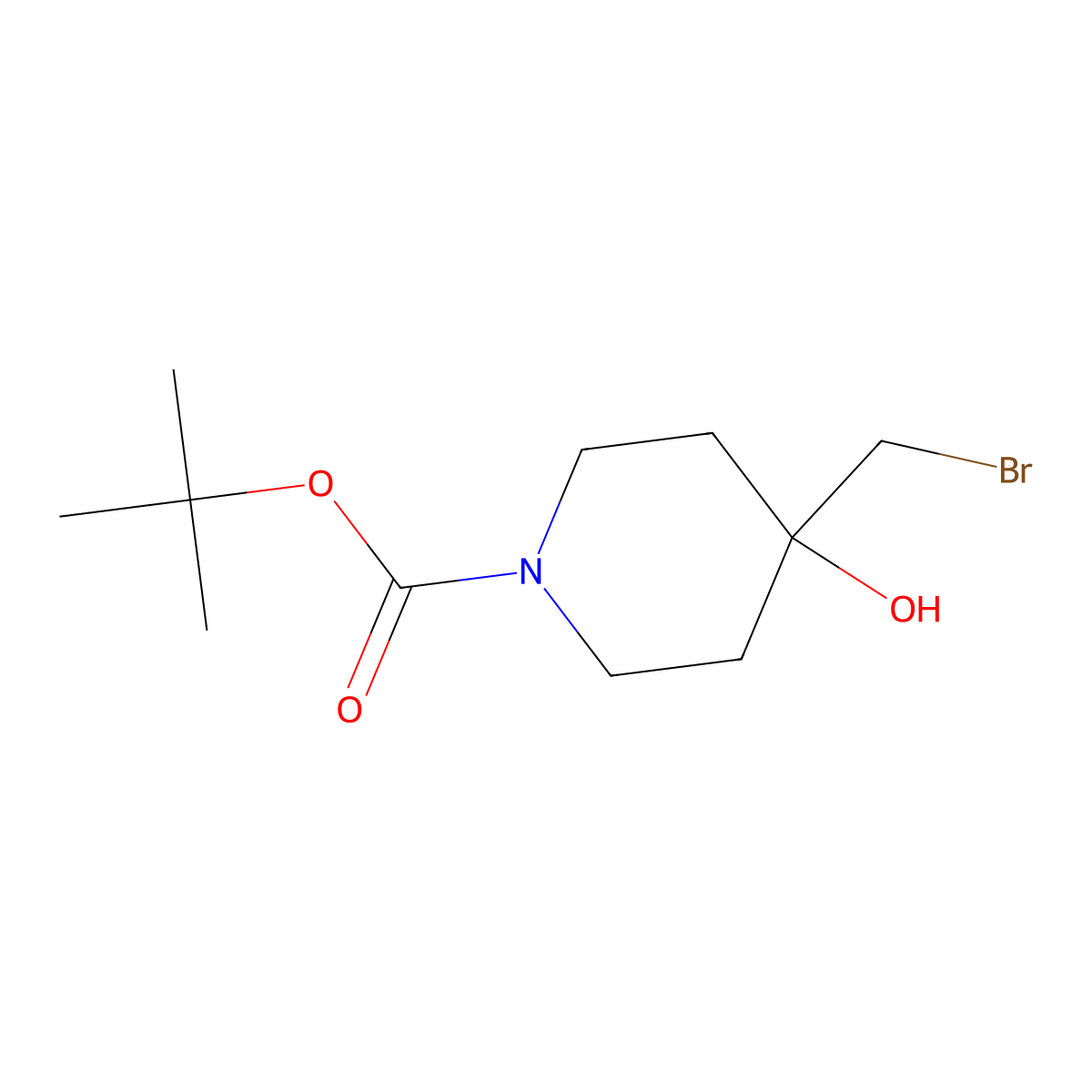 Tert-butyl 4-(bromomethyl)-4-hydroxypiperidine-1-carboxylate molecular structure, CAS 1594722-78-7