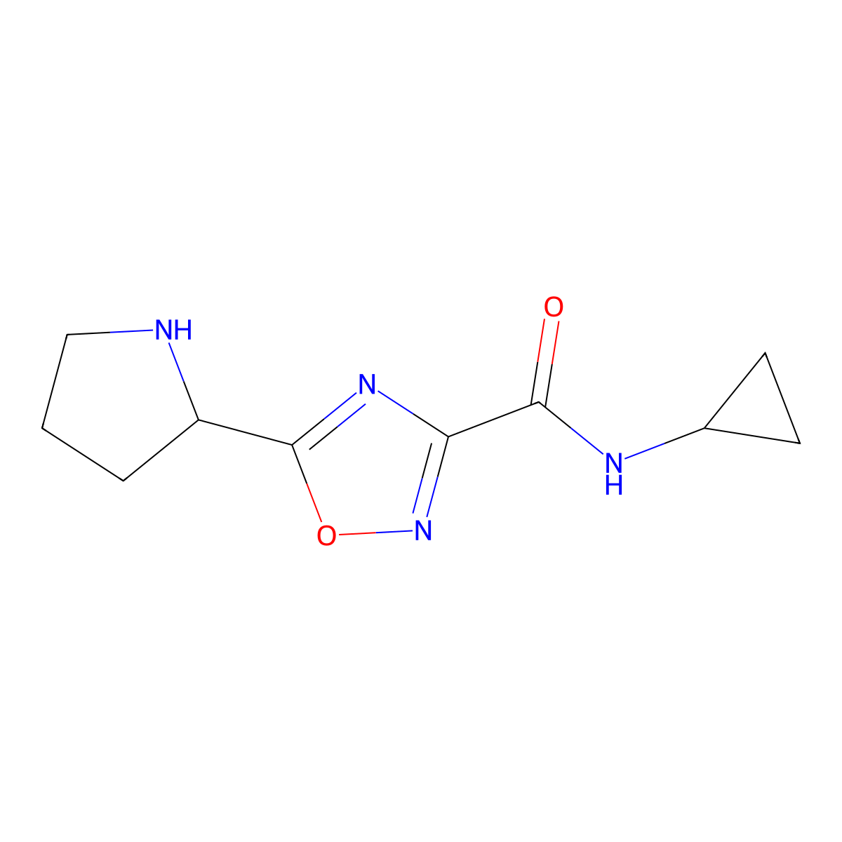 N-cyclopropyl-5-(pyrrolidin-2-yl)-1,2,4-oxadiazole-3-carboxamide molecular structure, CAS 1594751-17-3
