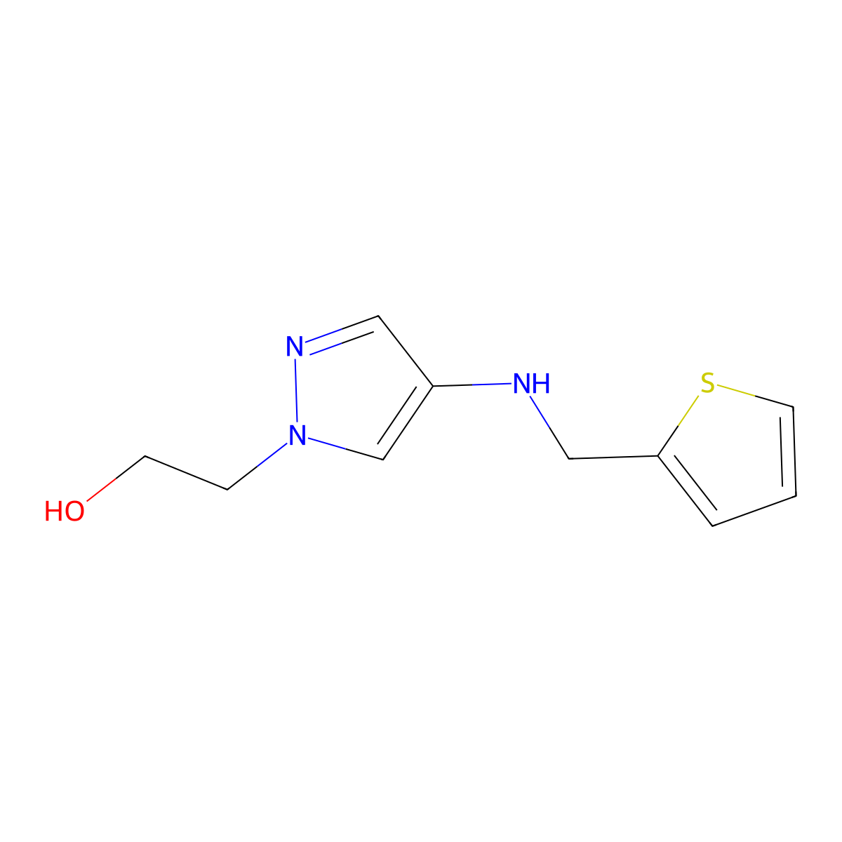 2-(4-{[(thiophen-2-yl)methyl]amino}-1H-pyrazol-1-yl)ethan-1-ol molecular structure, CAS 1594810-34-0