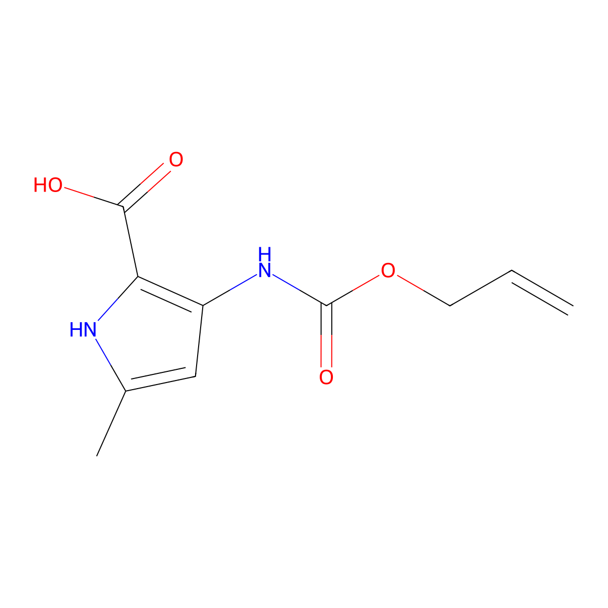 5-methyl-3-{[(prop-2-en-1-yloxy)carbonyl]amino}-1H-pyrrole-2-carboxylic acid molecular structure, CAS 1594819-22-3