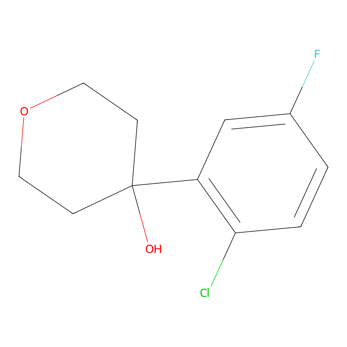4-(2-chloro-5-fluorophenyl)tetrahydro-2H-pyran-4-ol molecular structure, CAS 1594827-70-9