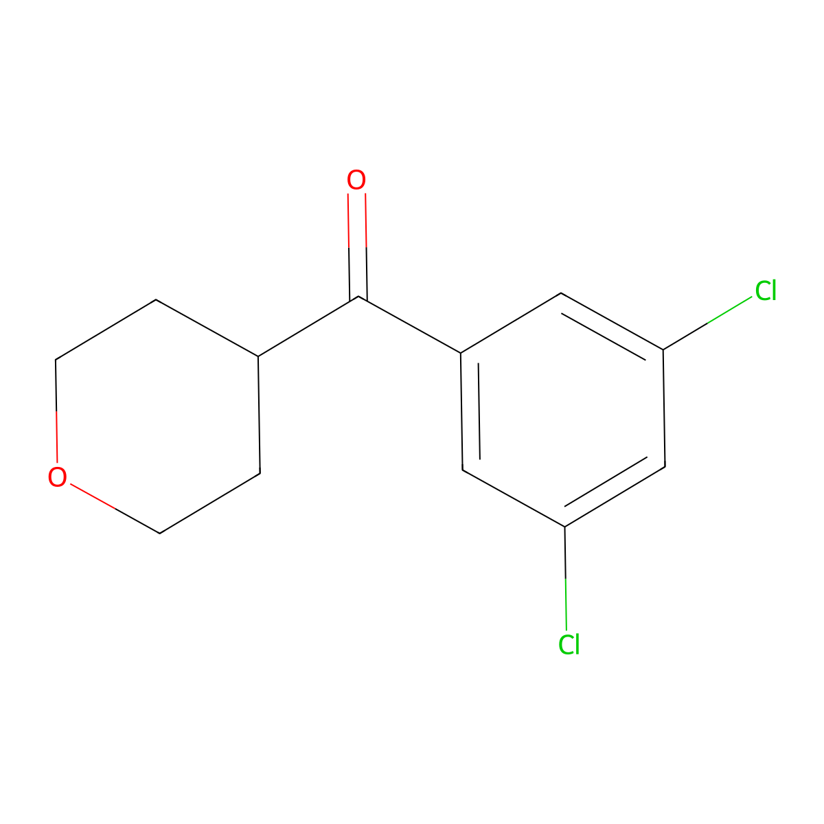 (3,5-Dichlorophenyl)(tetrahydro-2H-pyran-4-yl)methanone molecular structure, CAS 1594837-00-9