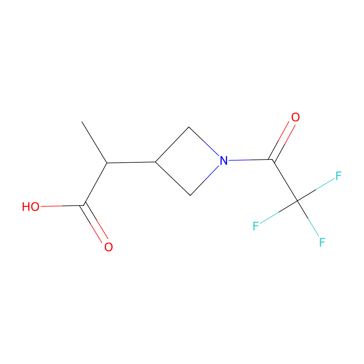 2-[1-(Trifluoroacetyl)azetidin-3-yl]propanoic acid molecular structure, CAS 1594911-69-9