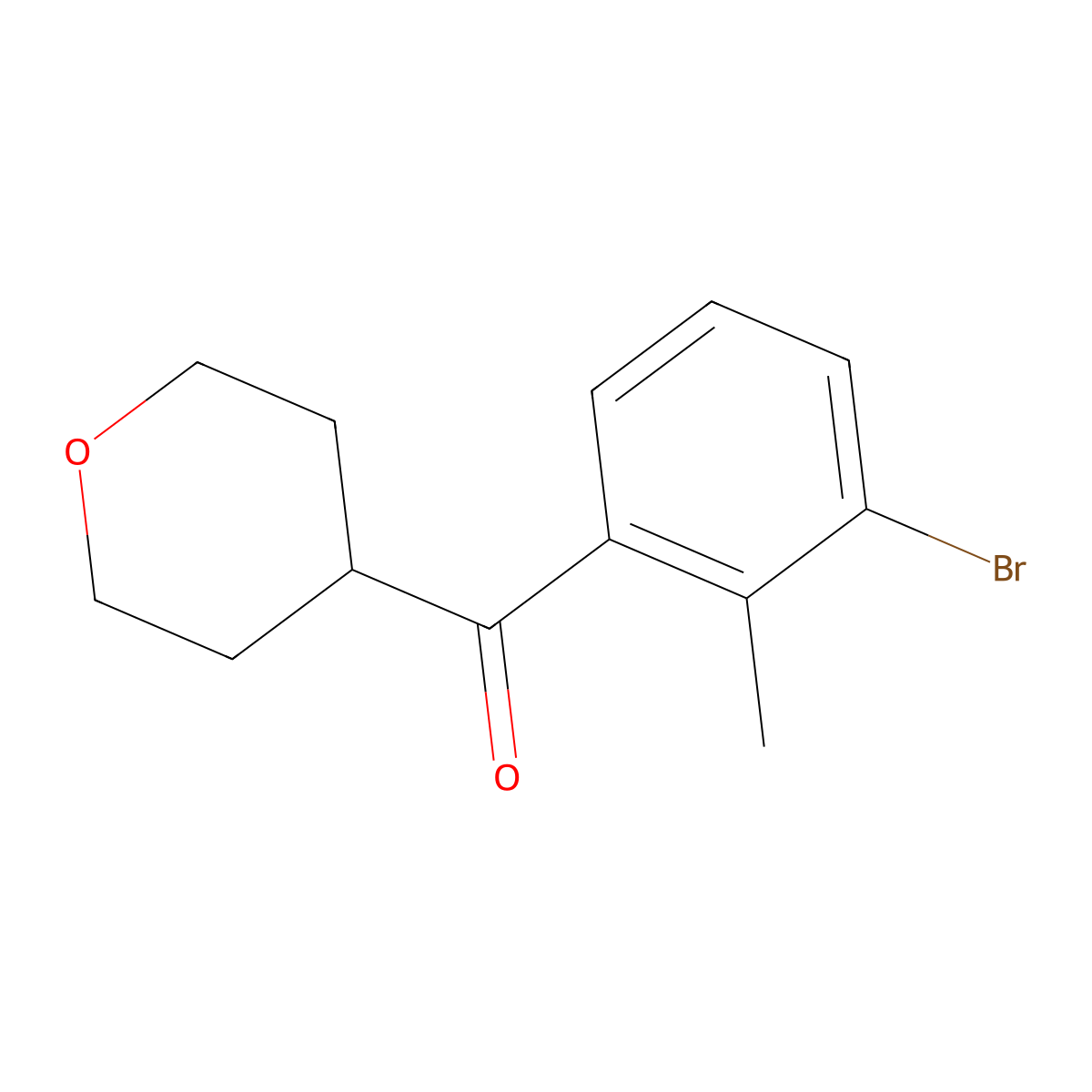 (3-Bromo-2-methylphenyl)(tetrahydro-2H-pyran-4-yl)methanone molecular structure, CAS 1594925-28-6