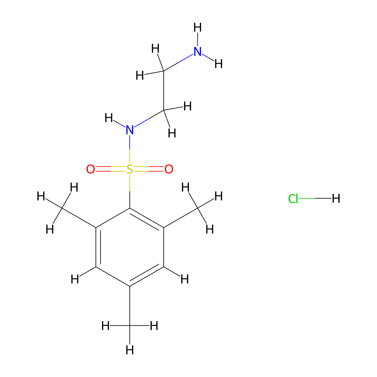 N-(2-aminoethyl)-2,4,6-trimethylbenzene-1-sulfonamidehydrochloride molecular structure, CAS 1595178-22-5