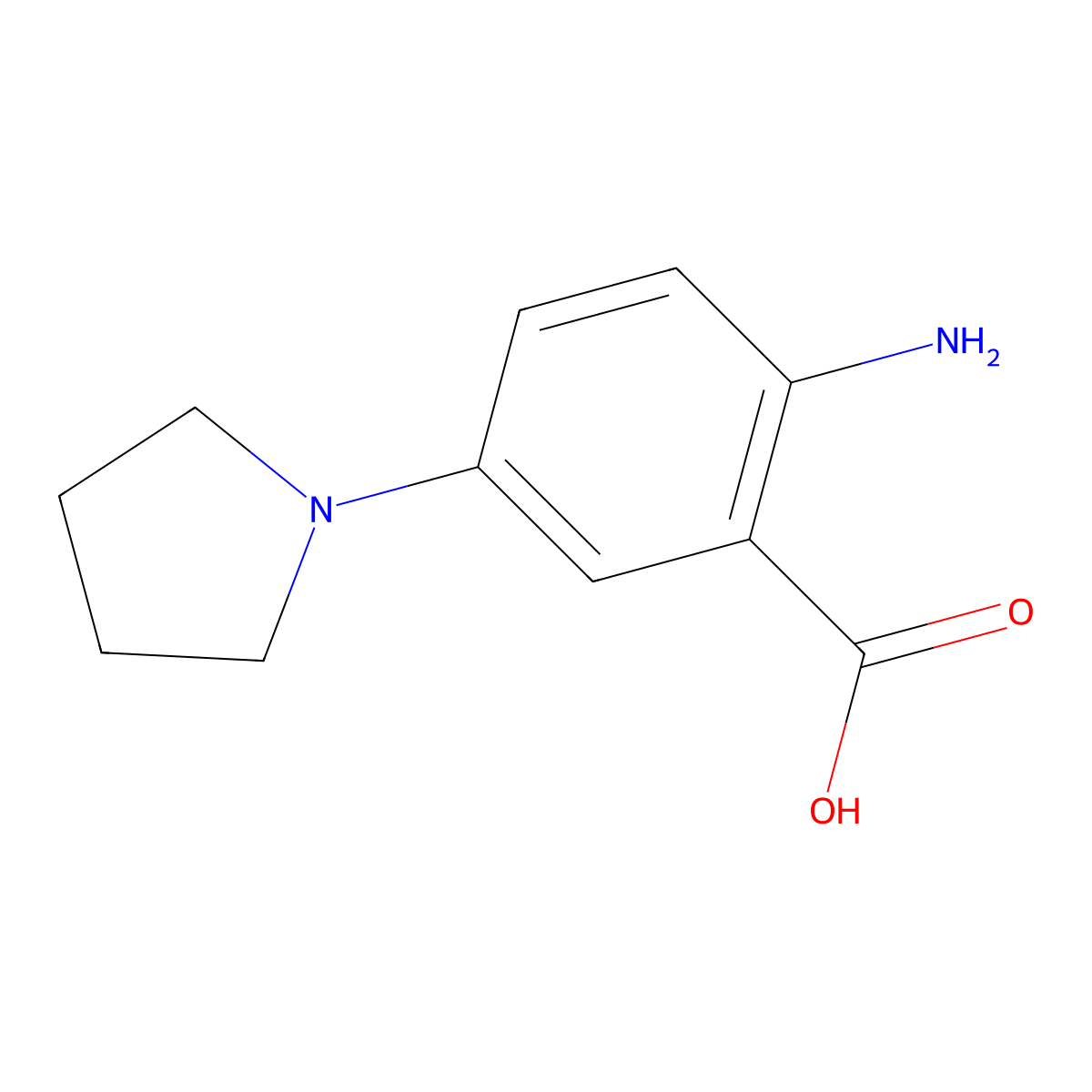 2-Amino-5-(pyrrolidin-1-yl)benzoic acid molecular structure, CAS 159526-21-3