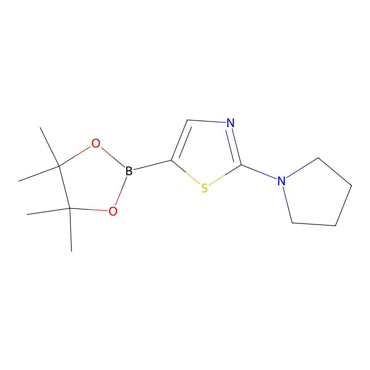 2-(Pyrrolidin-1-yl)-5-(4,4,5,5-tetramethyl-1,3,2-dioxaborolan-2-yl)thiazole molecular structure, CAS 1595285-01-0