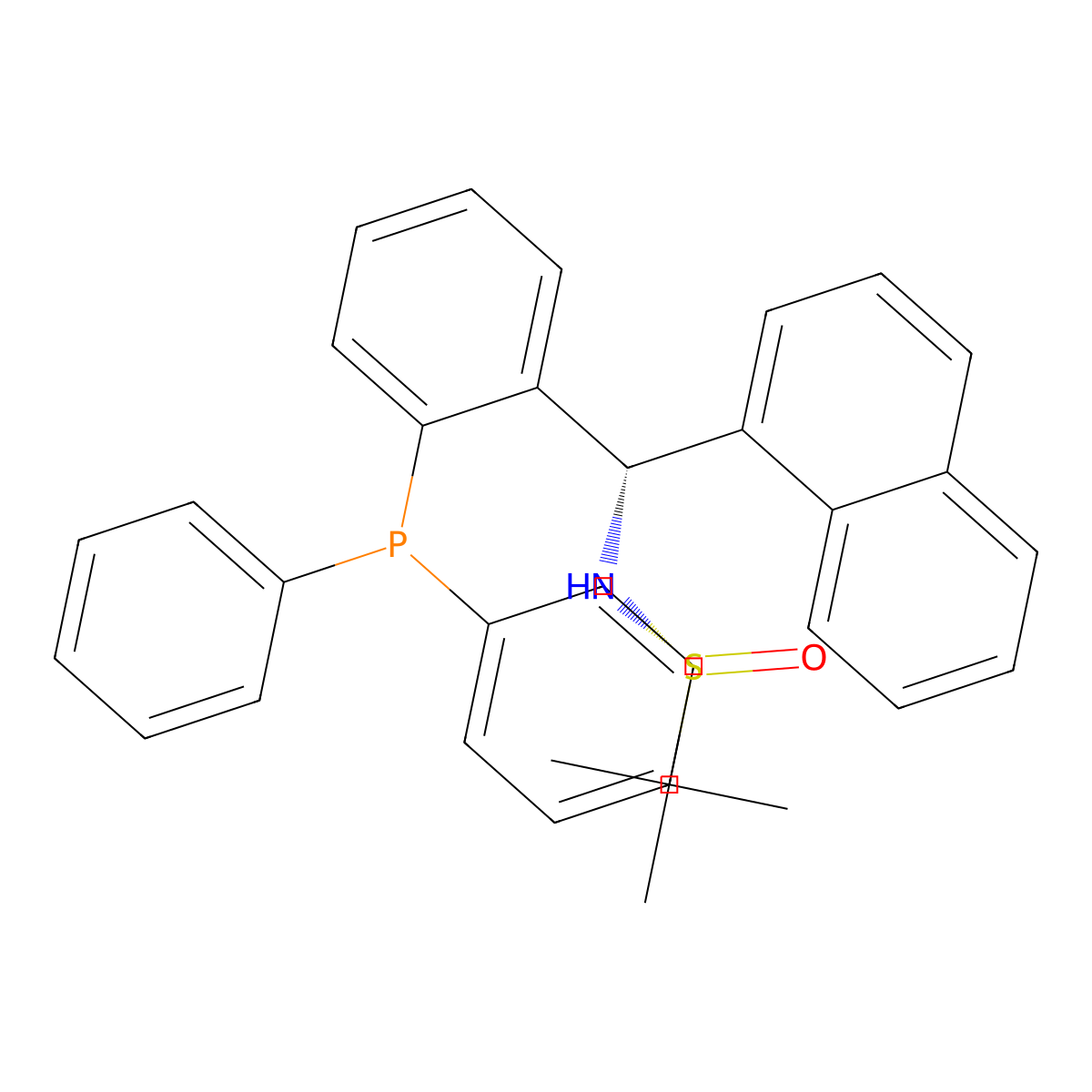 (R)-N-((S)-(2-(diphenylphosphaneyl)phenyl)(naphthalen-1-yl)methyl)-2-methylpropane-2-sulfinamide molecular structure, CAS 1595319-95-1
