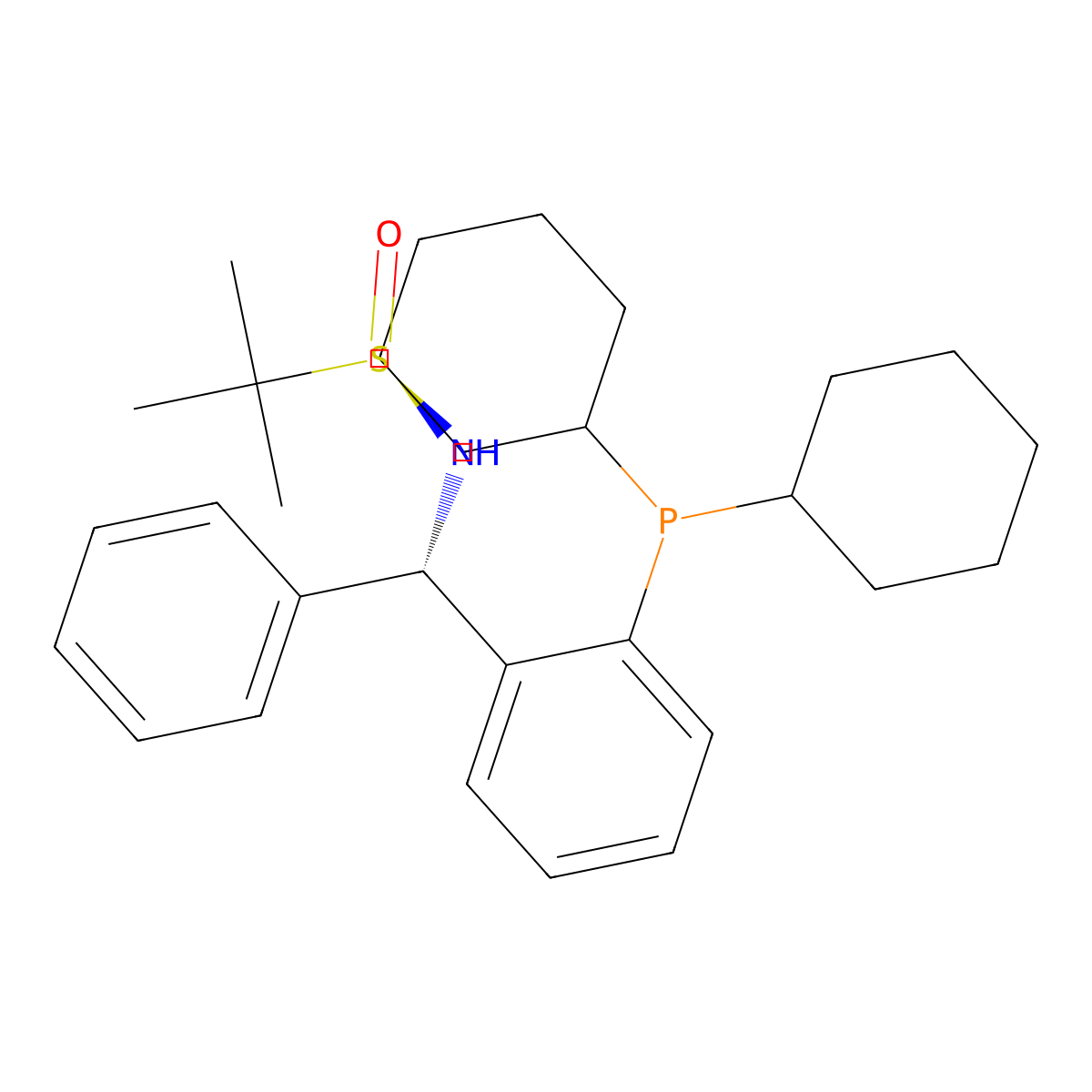 (R)-N-((S)-(2-(Dicyclohexylphosphanyl)phenyl)(phenyl)methyl)-2-methylpropane-2-sulfinamide molecular structure, CAS 1595319-99-5