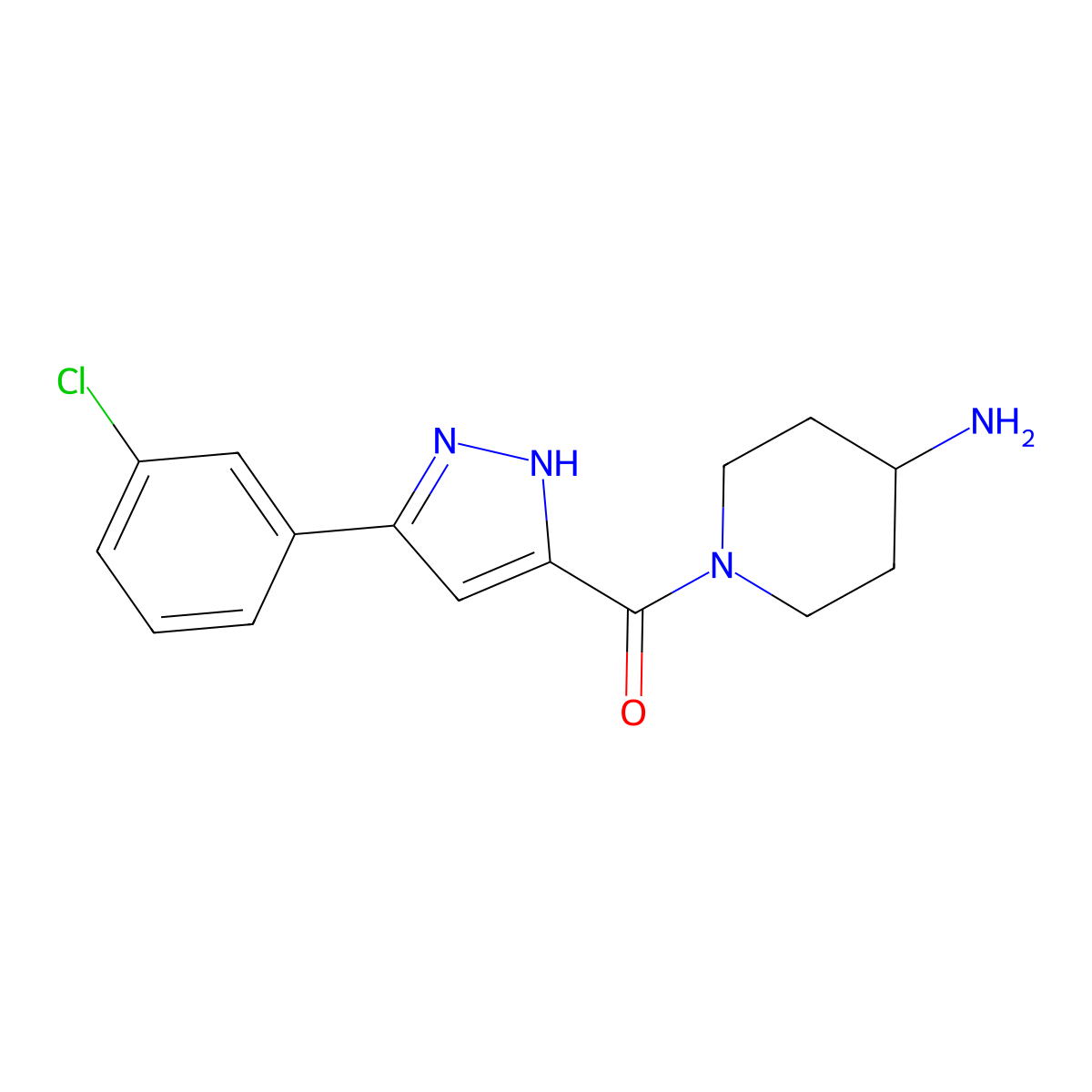 (4-Aminopiperidin-1-yl)(3-(3-chlorophenyl)-1H-pyrazol-5-yl)methanone molecular structure, CAS 1595511-79-7