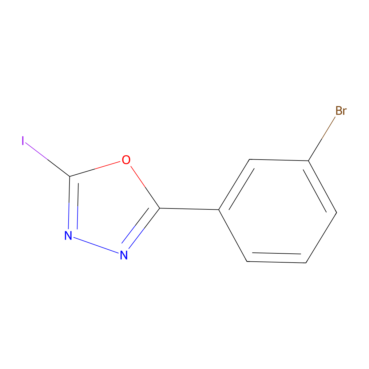 2-(3-Bromophenyl)-5-iodo-1,3,4-oxadiazole molecular structure, CAS 1595526-51-4