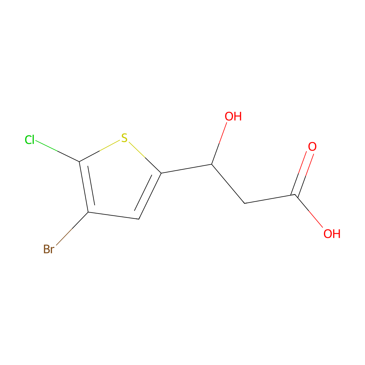 3-(4-Bromo-5-chlorothiophen-2-yl)-3-hydroxypropanoic acid molecular structure, CAS 1595543-04-6