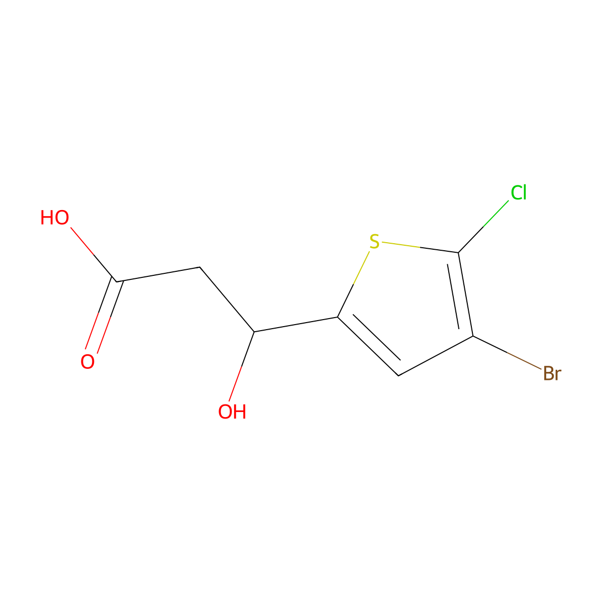 3-(4-Bromo-5-chlorothiophen-2-yl)-3-hydroxypropanoic acid molecular structure, CAS 1595543-04-6