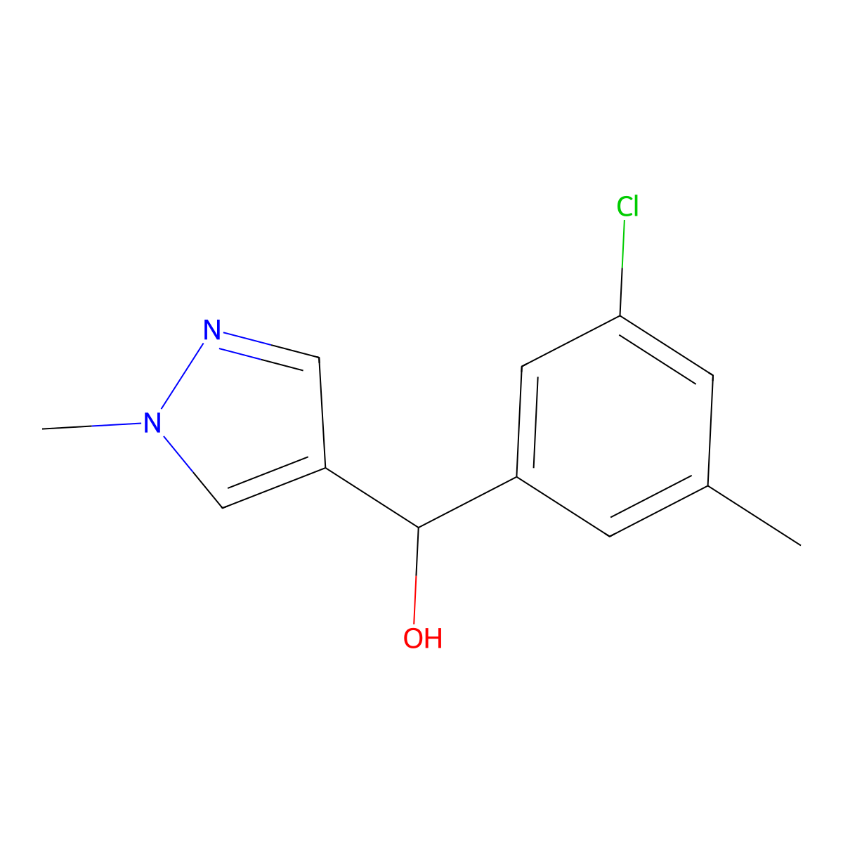 (3-chloro-5-methylphenyl)(1-methyl-1H-pyrazol-4-yl)methanol molecular structure, CAS 1595592-55-4