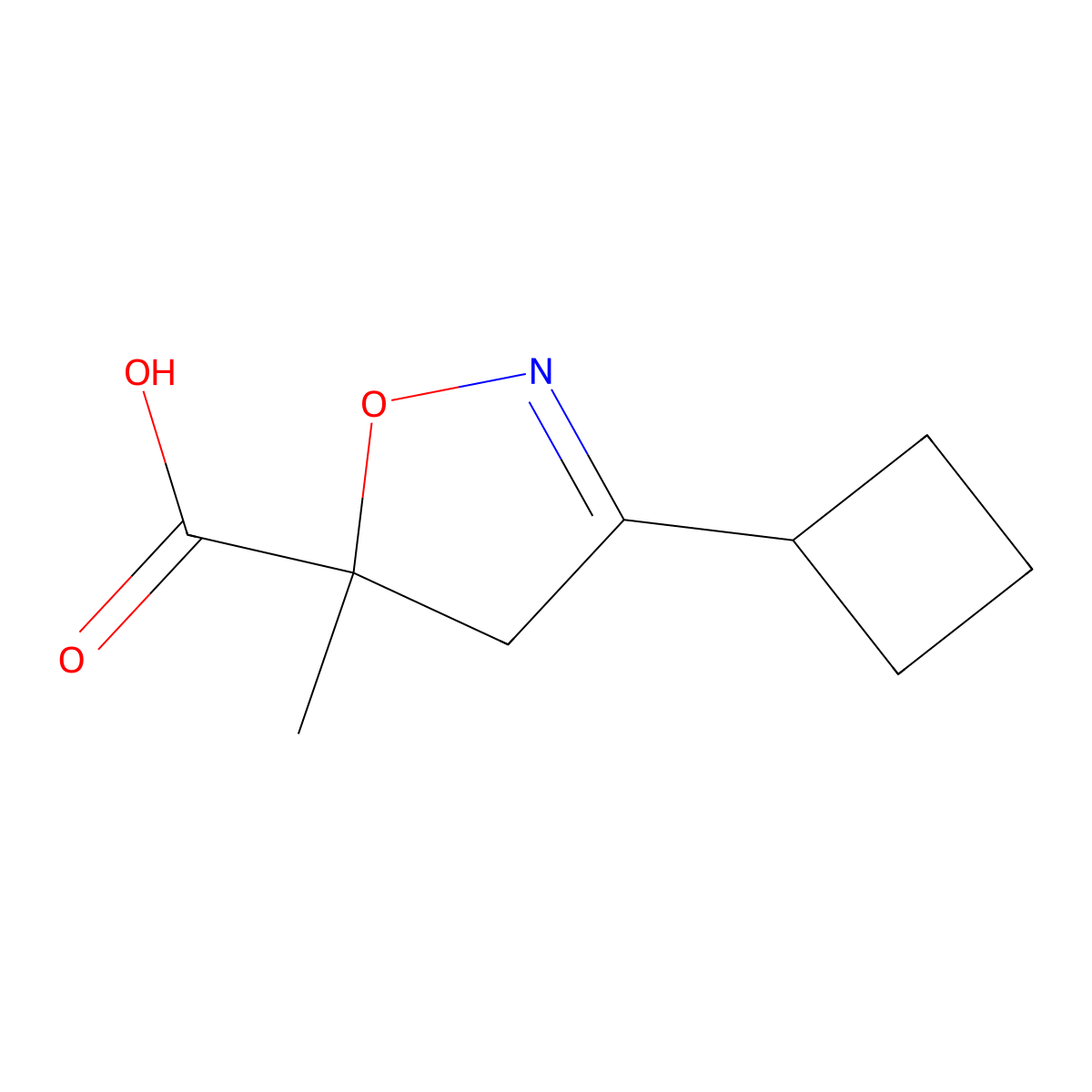 3-Cyclobutyl-5-methyl-4,5-dihydro-1,2-oxazole-5-carboxylic acid molecular structure, CAS 1595647-21-4