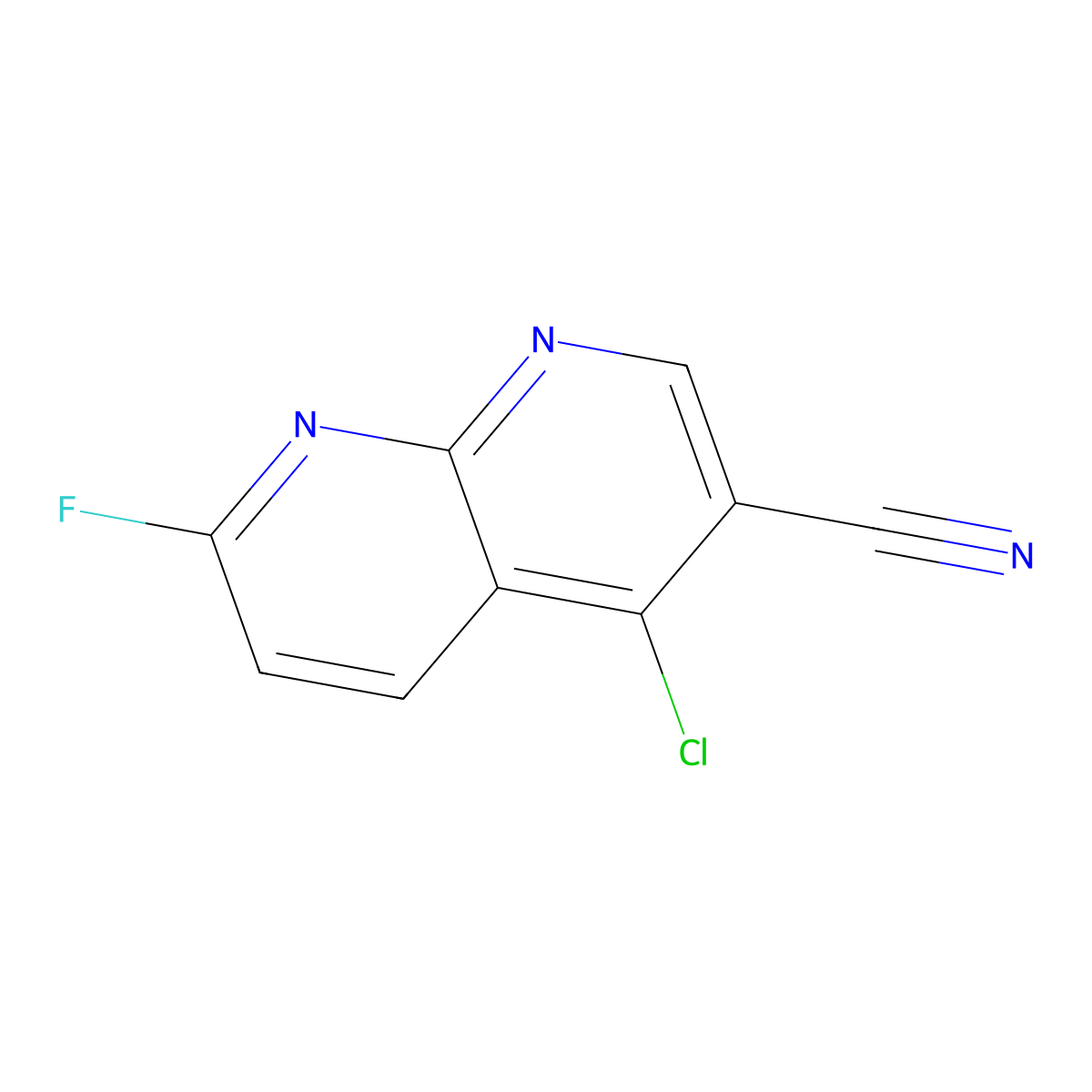 4-Chloro-7-fluoro-1,8-naphthyridine-3-carbonitrile molecular structure, CAS 1595740-31-0