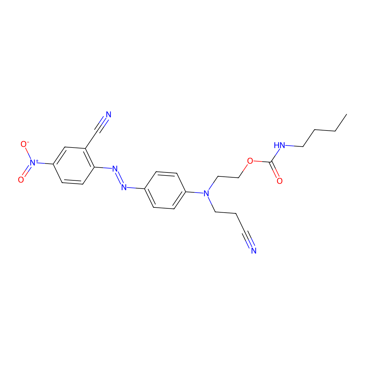 Carbamic acid, N-butyl-, 2-((2-cyanoethyl)(4-(2-(2-cyano-4-nitrophenyl)diazenyl)phenyl)amino)ethyl ester molecular structure, CAS 15958-43-7