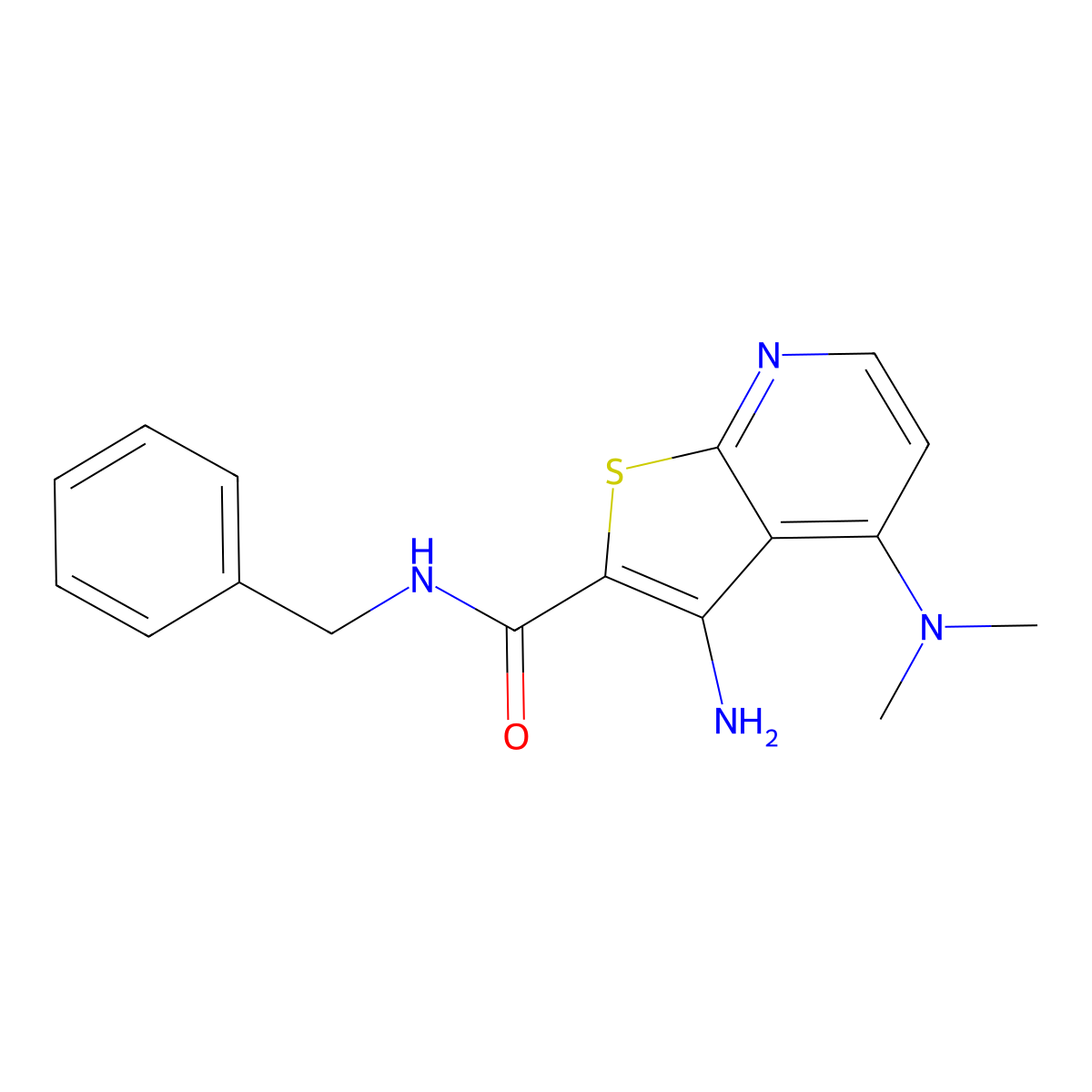3-amino-N-benzyl-4-(dimethylamino)thieno[2,3-b]pyridine-2-carboxamide molecular structure, CAS 159583-02-5