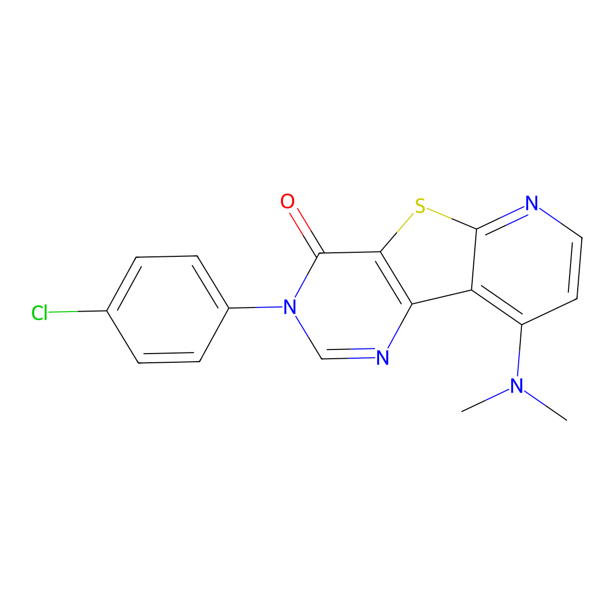 9-dimethylamino-3-(p-chlorophenyl)-3H-5-thia-1,3,6-triazafluoren-4-one molecular structure, CAS 159583-14-9