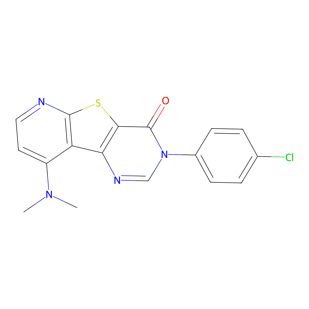 9-dimethylamino-3-(p-chlorophenyl)-3H-5-thia-1,3,6-triazafluoren-4-one molecular structure, CAS 159583-14-9