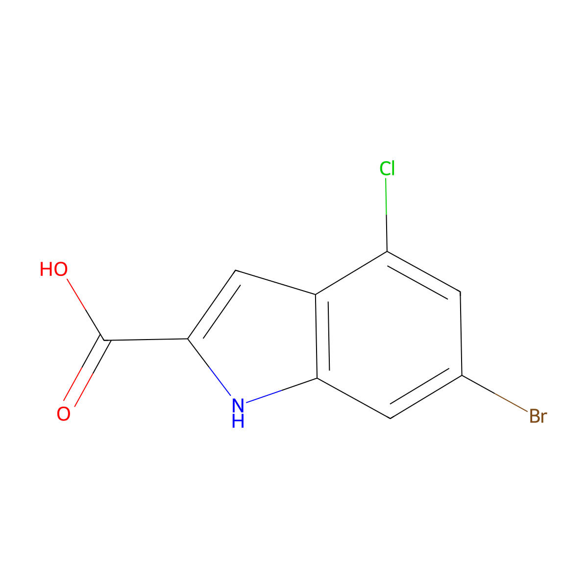 6-bromo-4-chloro-1H-indole-2-carboxylic acid molecular structure, CAS 1595868-47-5