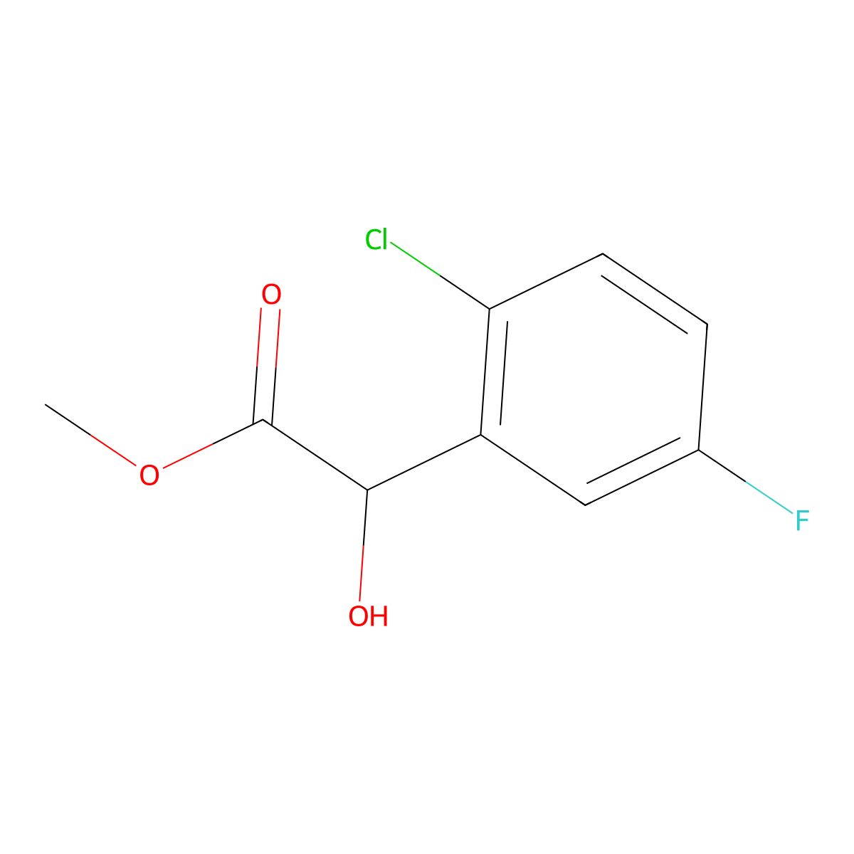 Methyl 2-(2-chloro-5-fluorophenyl)-2-hydroxyacetate molecular structure, CAS 1595967-12-6