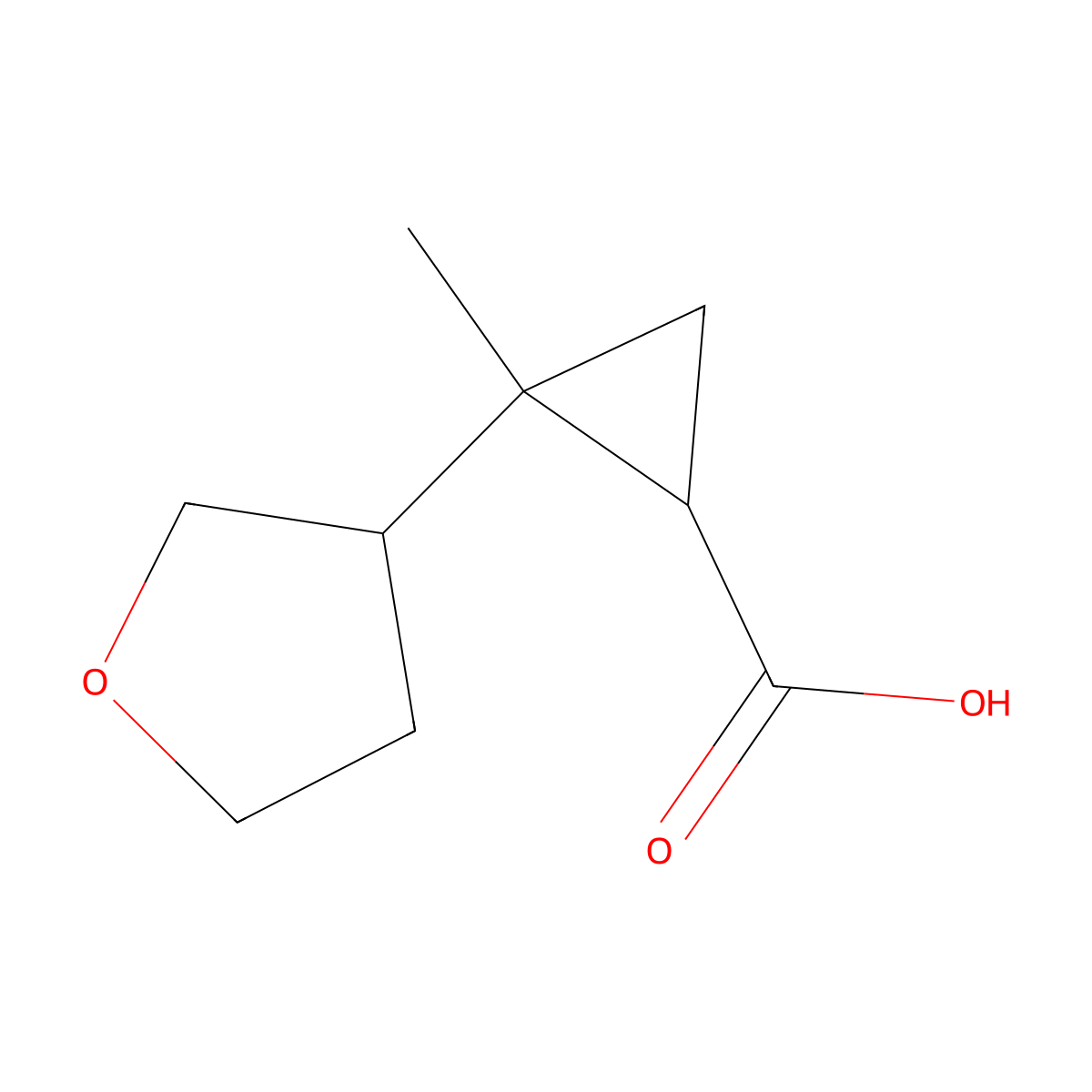 2-methyl-2-(oxolan-3-yl)cyclopropane-1-carboxylic acid, Mixture of diastereomers molecular structure, CAS 1595970-93-6