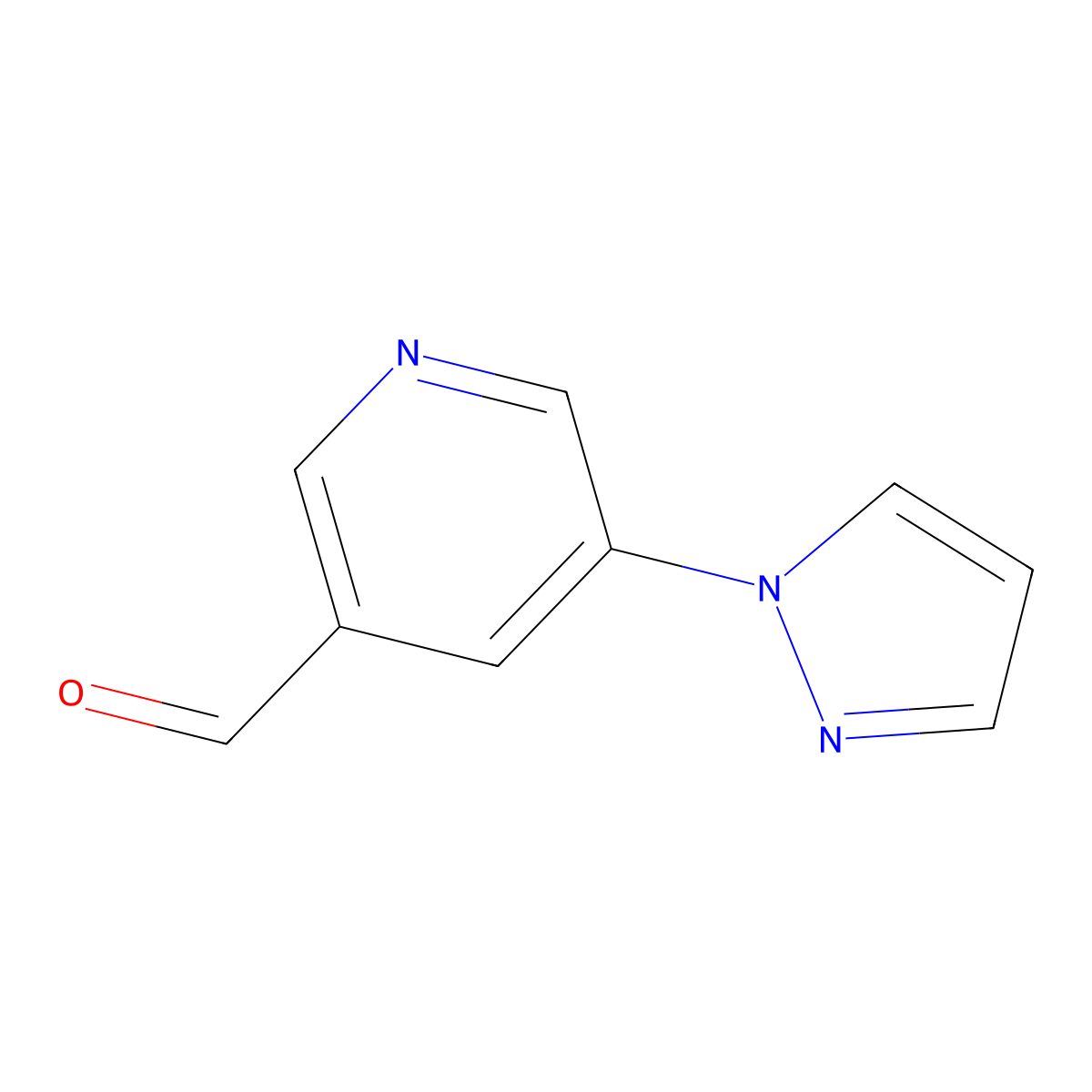 5-(1H-Pyrazol-1-yl)pyridine-3-carbaldehyde molecular structure, CAS 1595983-50-8