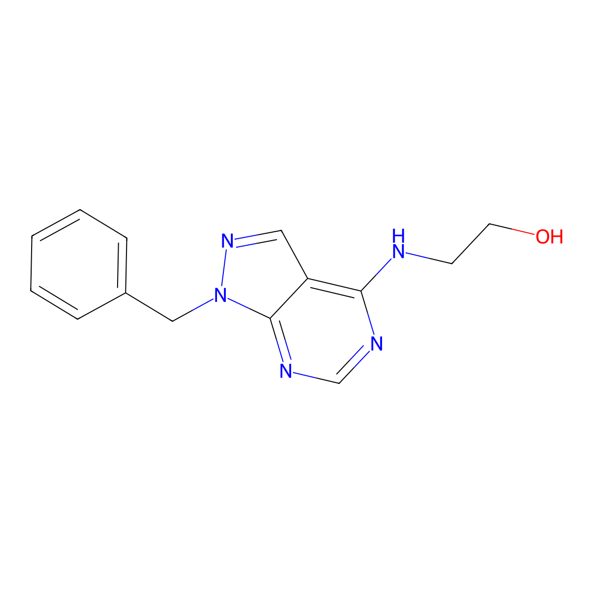 2-[(1-Benzylpyrazolo[3,4-d]pyrimidin-4-yl)amino]ethanol molecular structure, CAS 159599-51-6