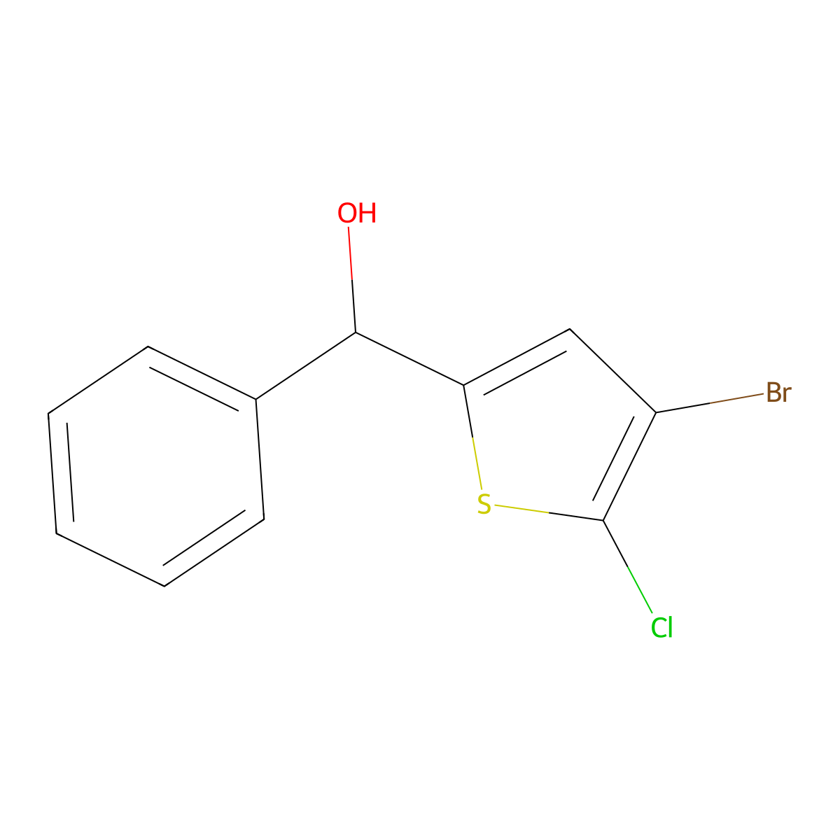4-Bromo-5-chloro-alpha-phenyl-2-thiophenemethanol molecular structure, CAS 1595999-08-8