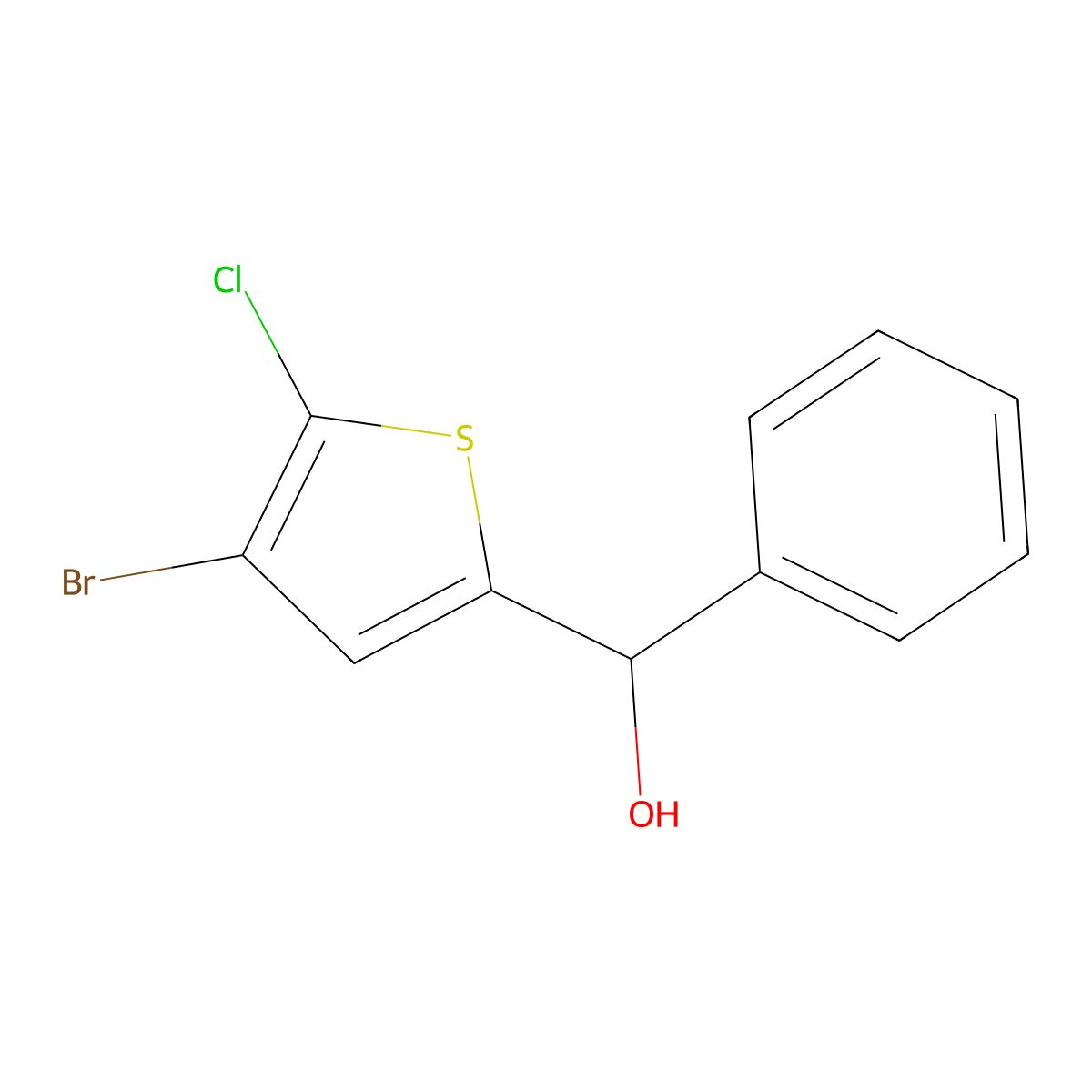 4-Bromo-5-chloro-alpha-phenyl-2-thiophenemethanol molecular structure, CAS 1595999-08-8