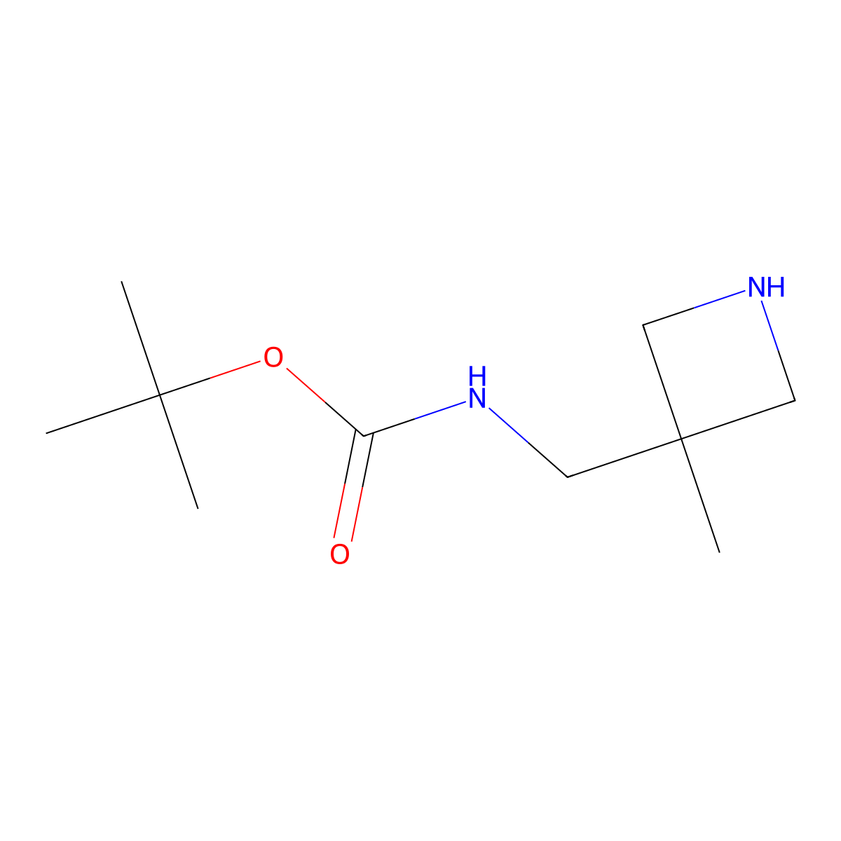 tert-Butyl ((3-methylazetidin-3-yl)methyl)carbamate molecular structure, CAS 159603-47-1