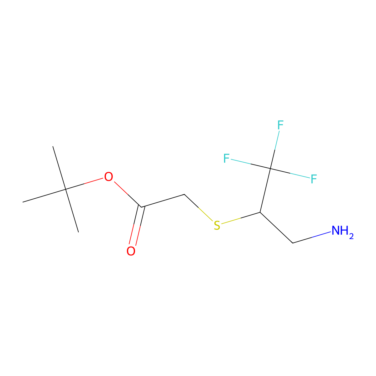 Tert-butyl 2-[(3-amino-1,1,1-trifluoropropan-2-yl)sulfanyl]acetate molecular structure, CAS 1596069-22-5