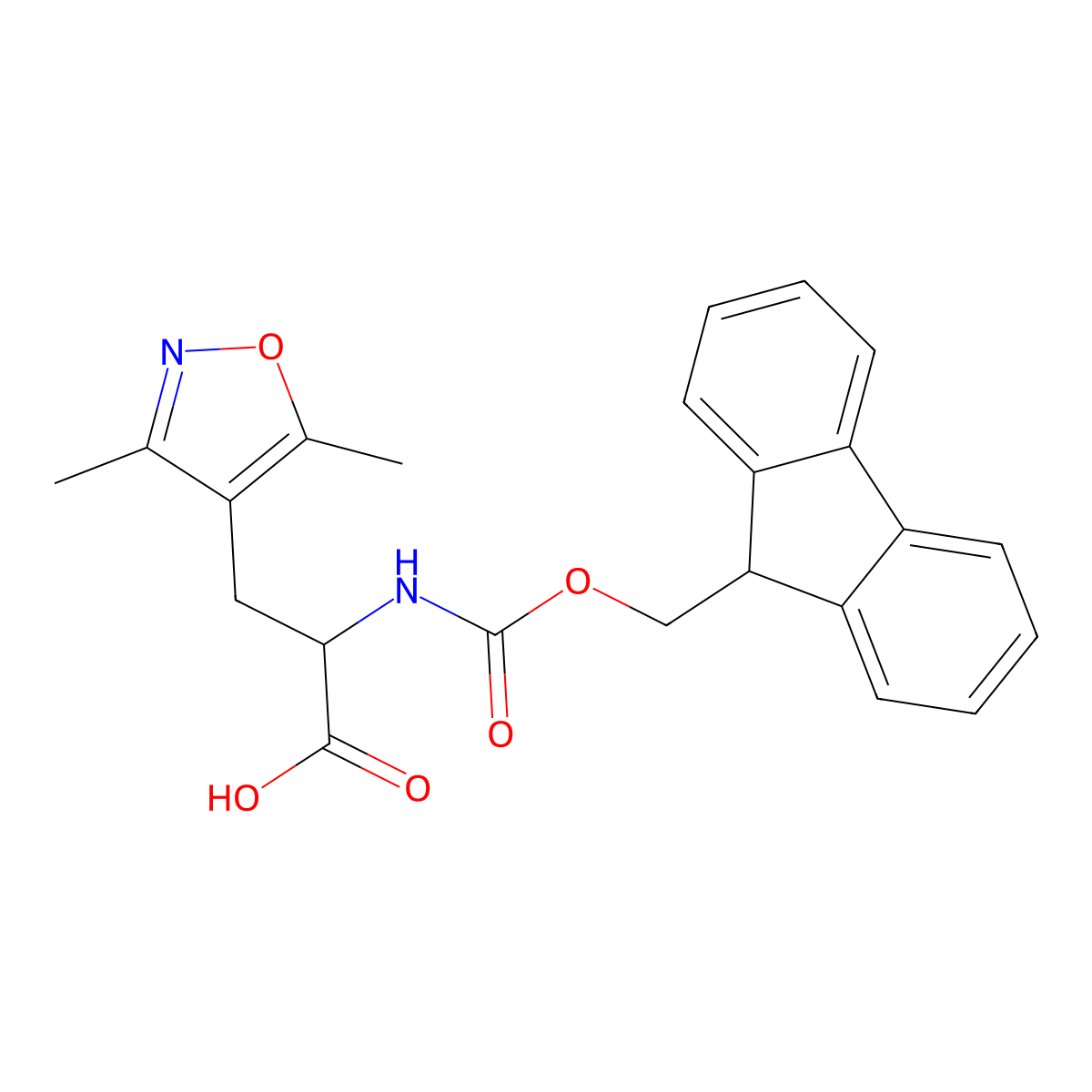 (S)-2-(9-Fluorenylmethyloxycarbonylamino)-3-(3,5-dimethyl-4-isoxazolyl)propionic acid molecular structure, CAS 159611-06-0