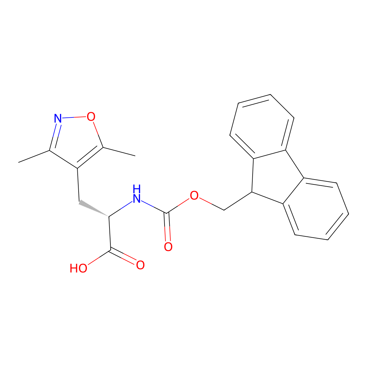 (S)-2-(9-Fluorenylmethyloxycarbonylamino)-3-(3,5-dimethyl-4-isoxazolyl)propionic acid molecular structure, CAS 159611-06-0
