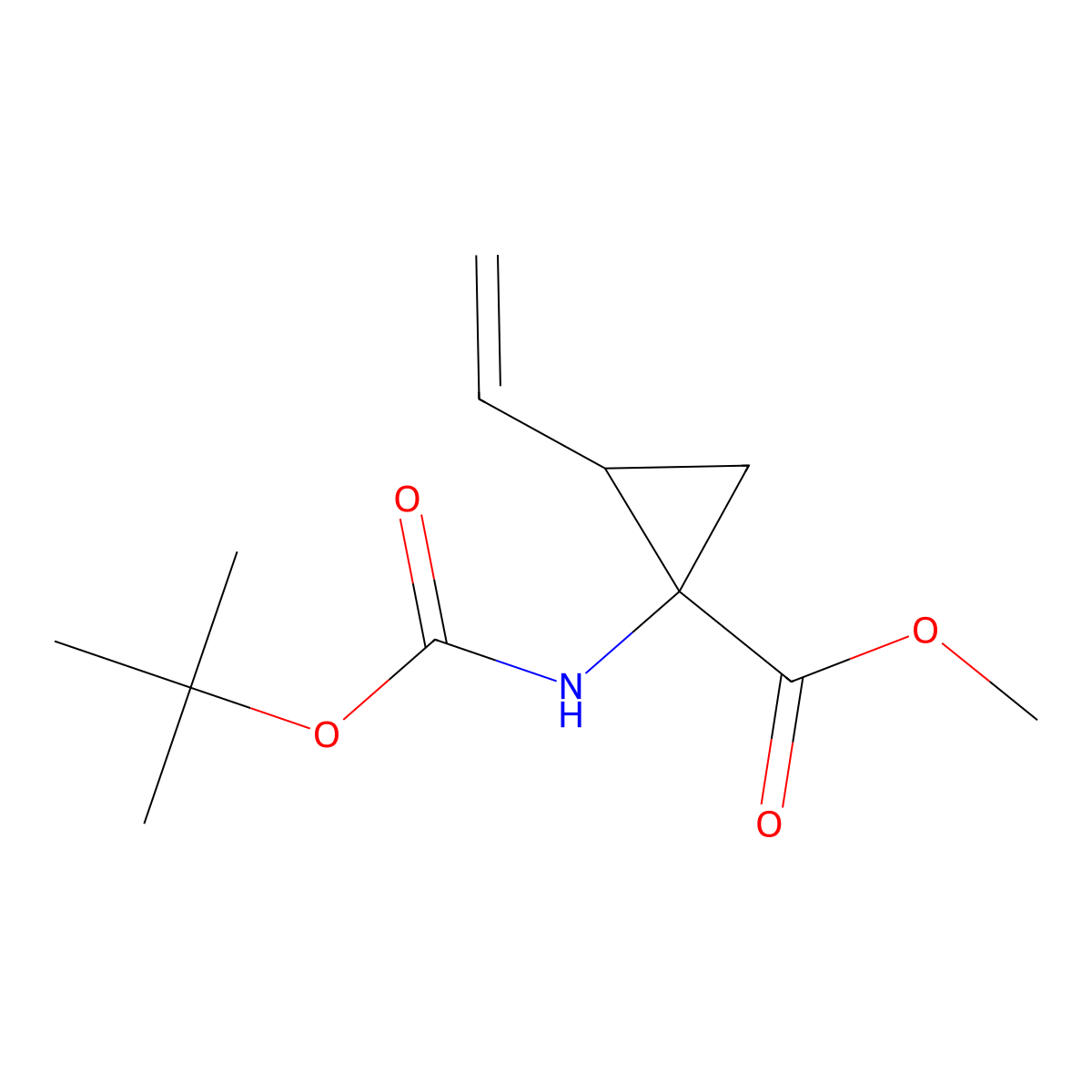 (1R,2S)-Methyl 1-((tert-butoxycarbonyl)amino)-2-vinylcyclopropanecarboxylate molecular structure, CAS 159622-09-0