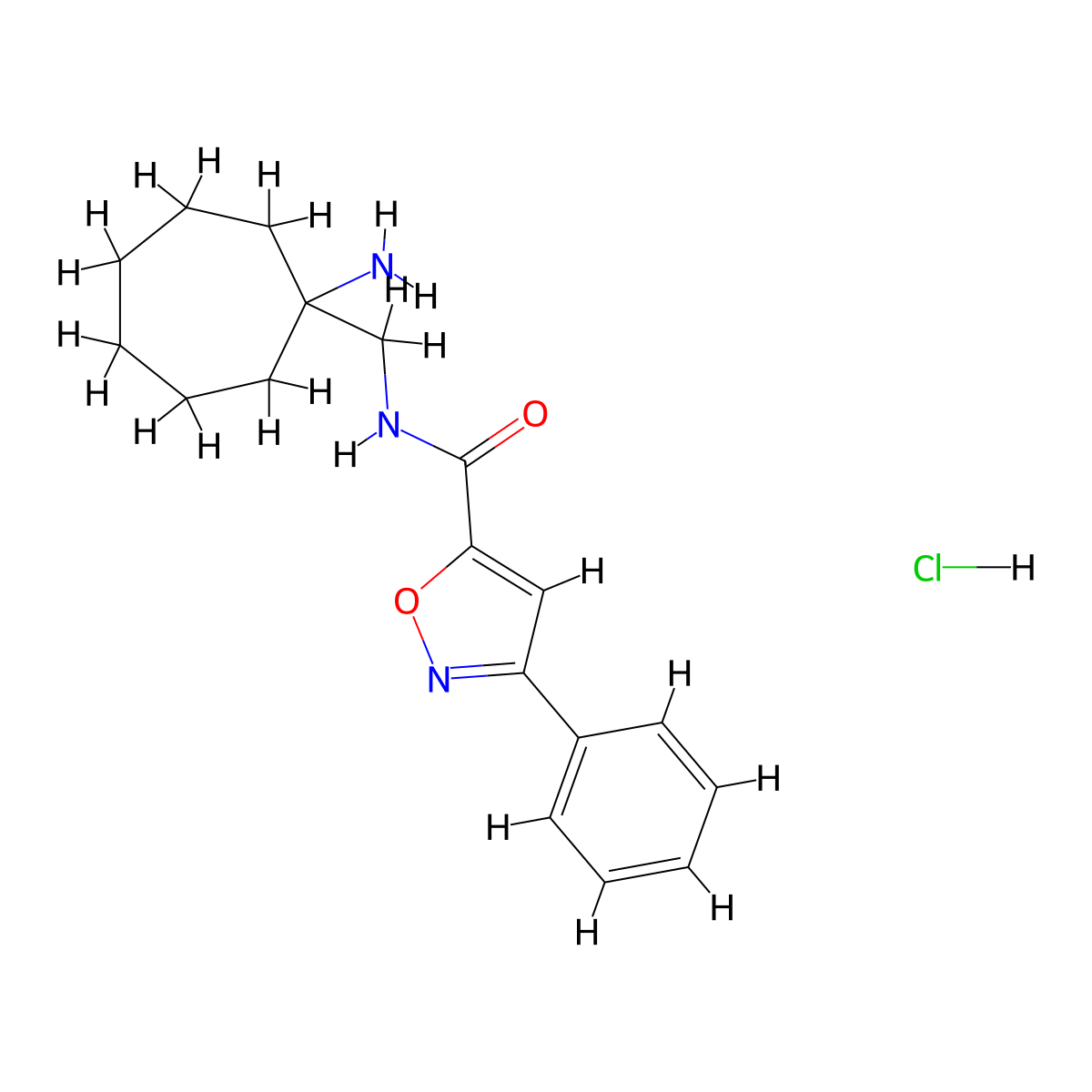 N-[(1-aminocycloheptyl)methyl]-3-phenyl-1,2-oxazole-5-carboxamide hydrochloride molecular structure, CAS 1596302-22-5