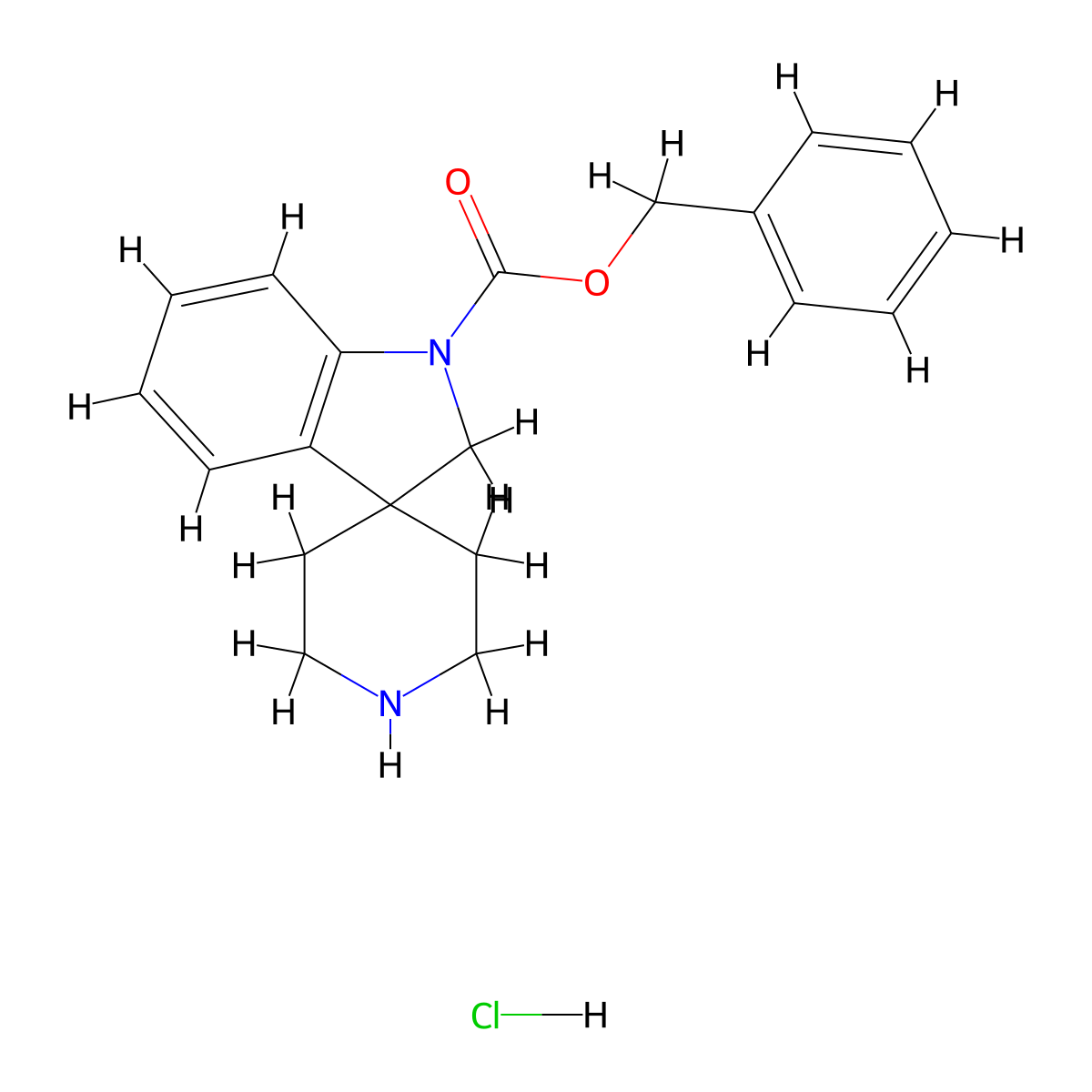 Benzyl spiro[indoline-3,4'-piperidine]-1-carboxylate hydrochloride molecular structure, CAS 159635-46-8